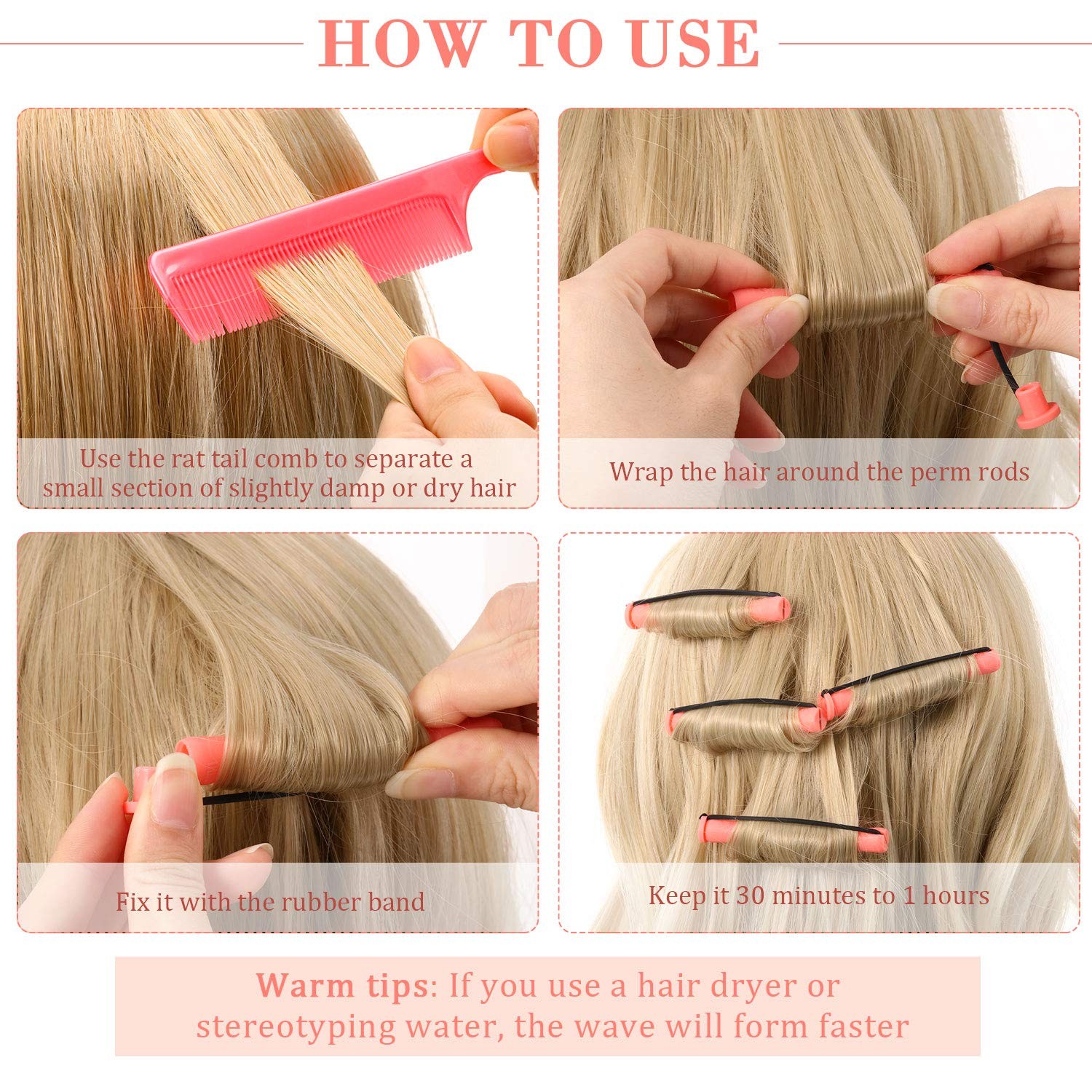 WILLBOND 36 Pieces Cold Wave Rod Hair Perm Rods 0.51 Inch (Pack of 36), Pink
