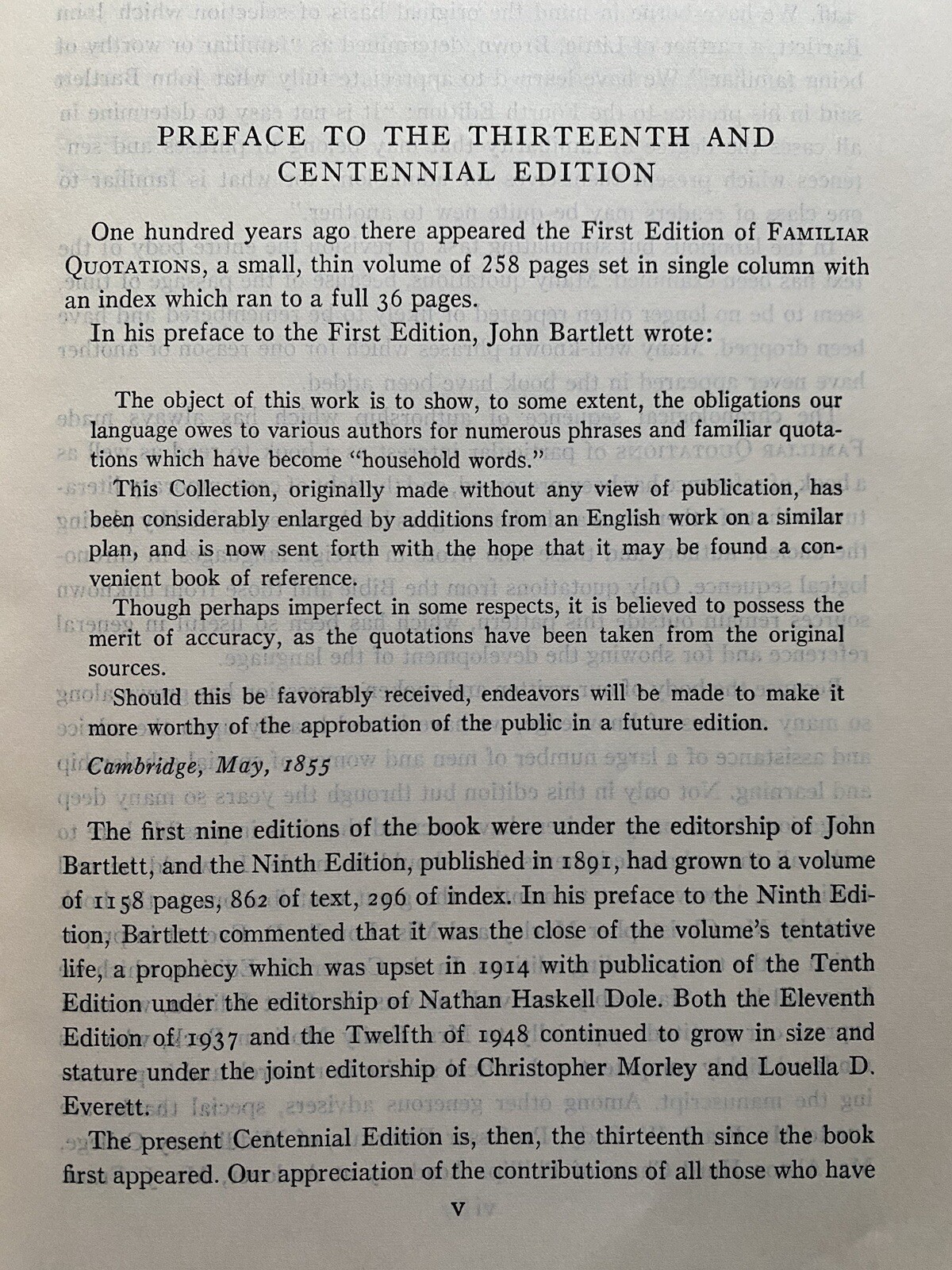 VINTAGE 1955 FAMILIAR QUOTATIONS Centennial Edition John Bartlett 1600+ Pages