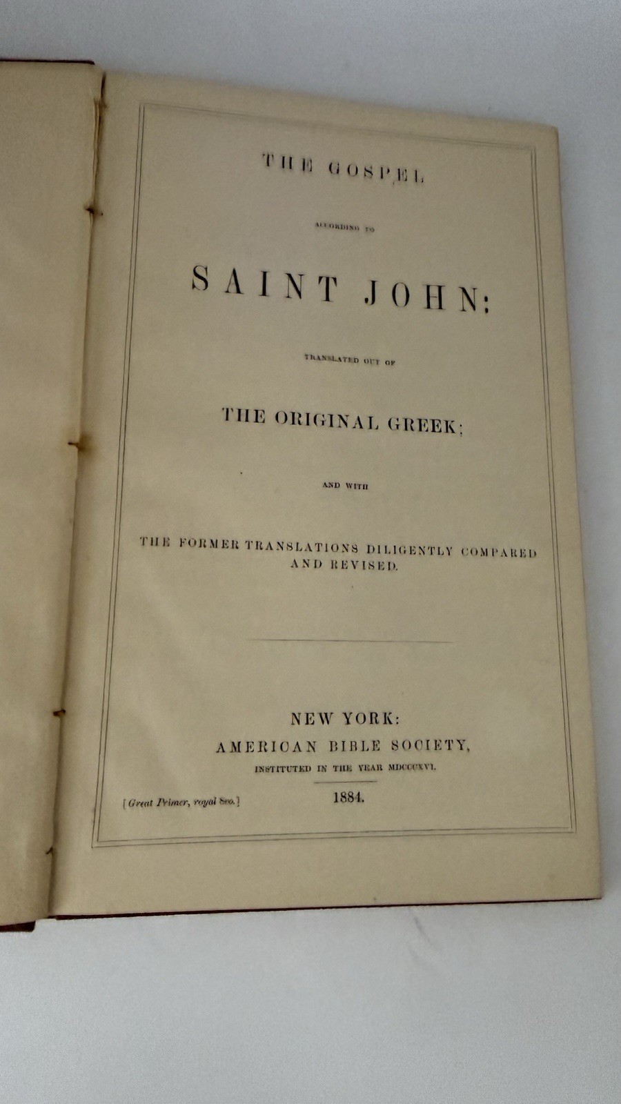 The Gospel According to St. John – American Bible Society 1884 HC Large Print