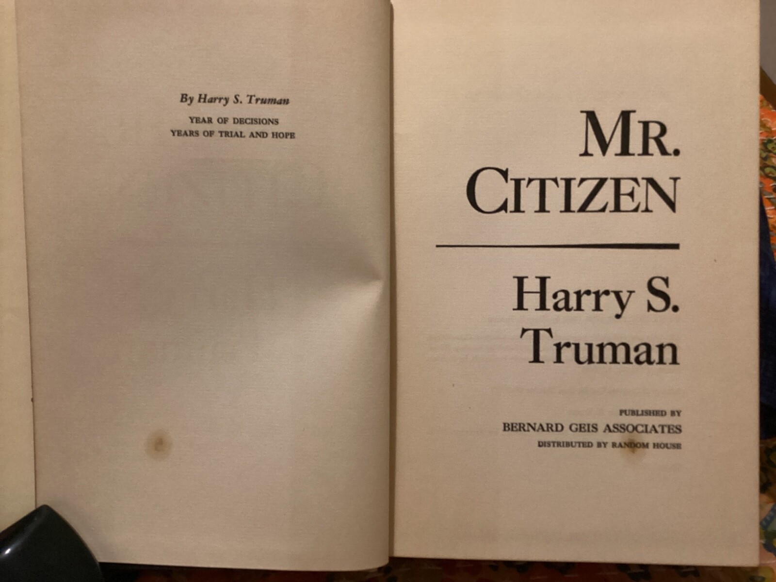 MR. CITIZEN-1960 HC/DJ by PRESIDENT HARRY S. TRUMAN, VG COND, 315 PAGES/FREE P&H