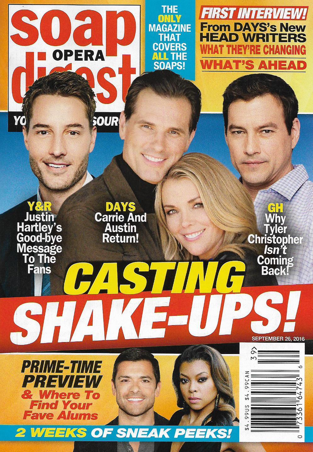 Soap Opera Digest Sept. 26 2016 Days of Our Lives Taraji P. Henson Nadia Bjorlin