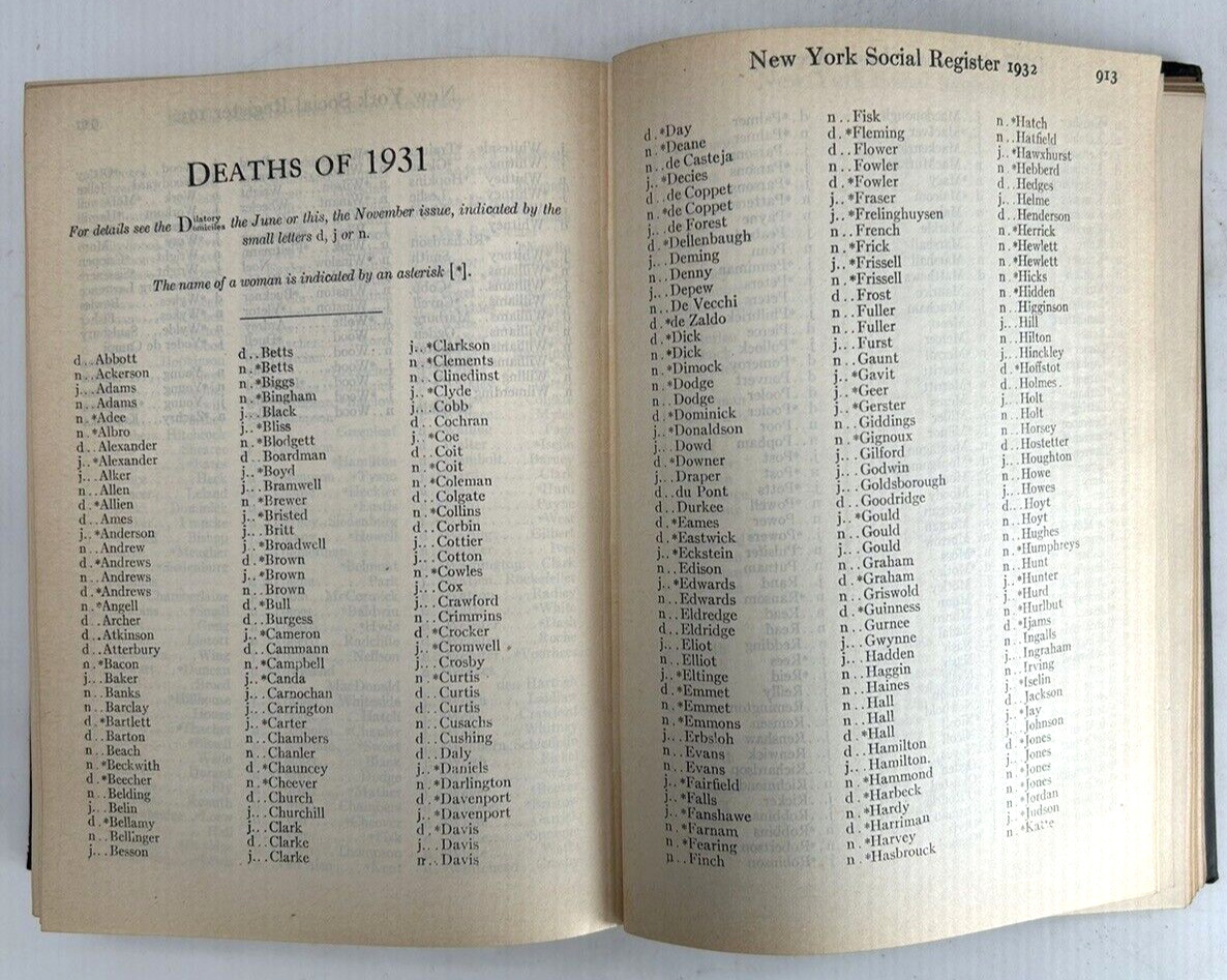 Social Register New York 1932 Hardcover First Edition 1040 pages