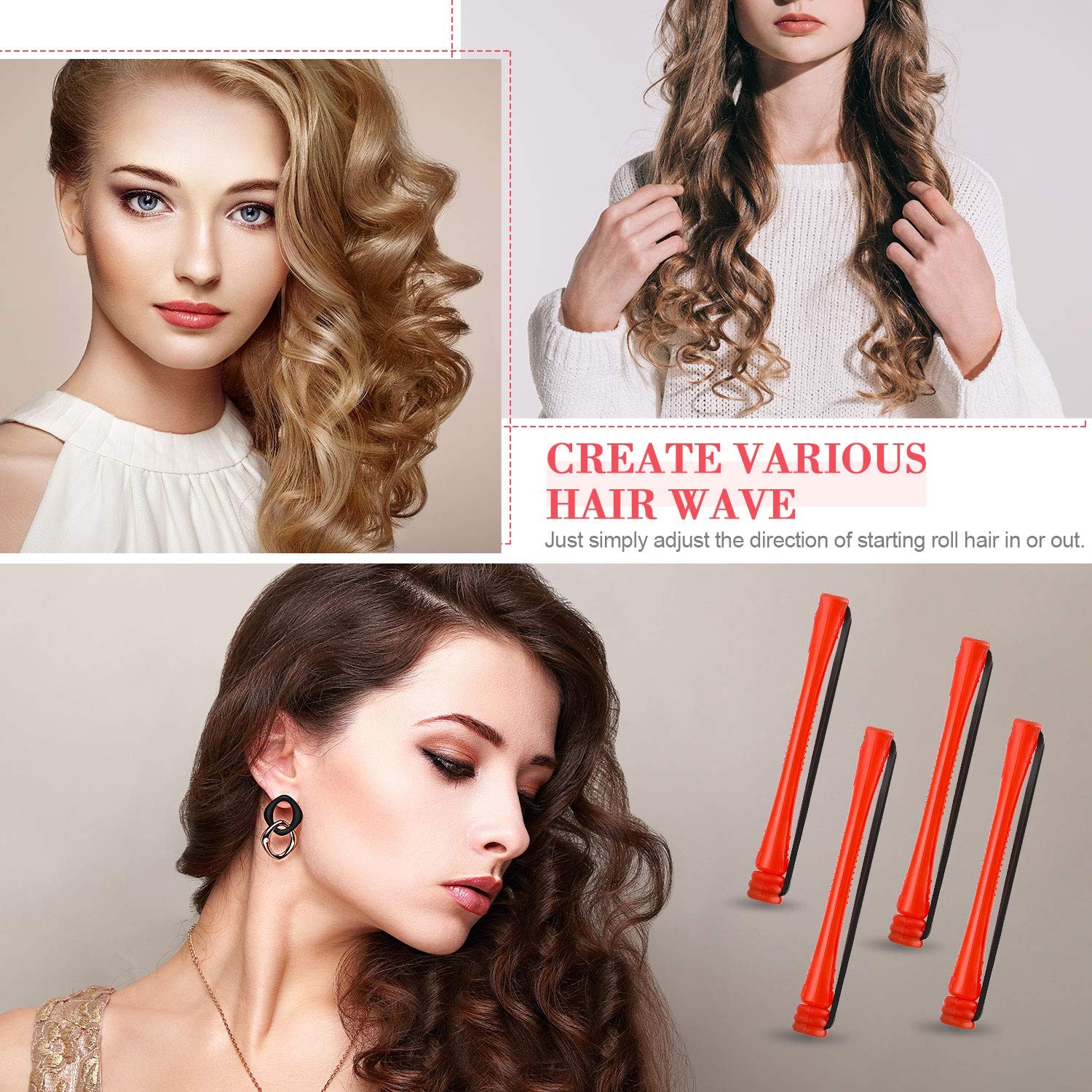 WILLBOND 60 Pcs Perm Rods for Short Long Hair Plastic Cold Wave 0.2 Inch, Red
