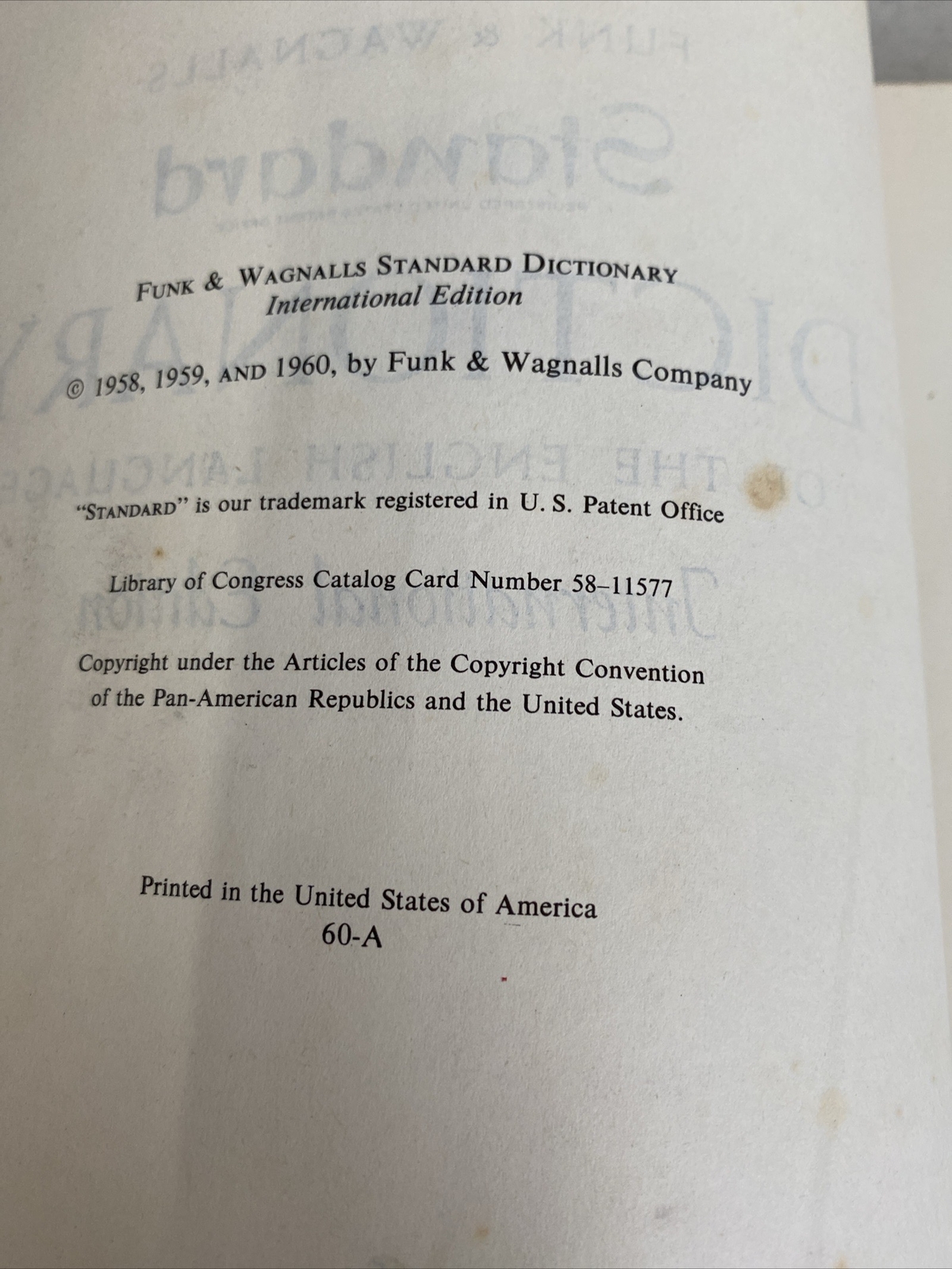 1960 FUNK & WAGNALLS STANDARD DICTIONARY INTERNATIONAL EDITION VOLUMES 1&2