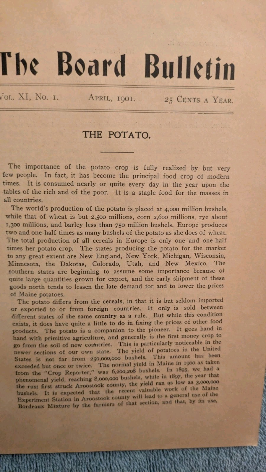 Bulletin Of The Maine Board Of Agriculture: THE POTATO, April 1901, PB, 39 Pages
