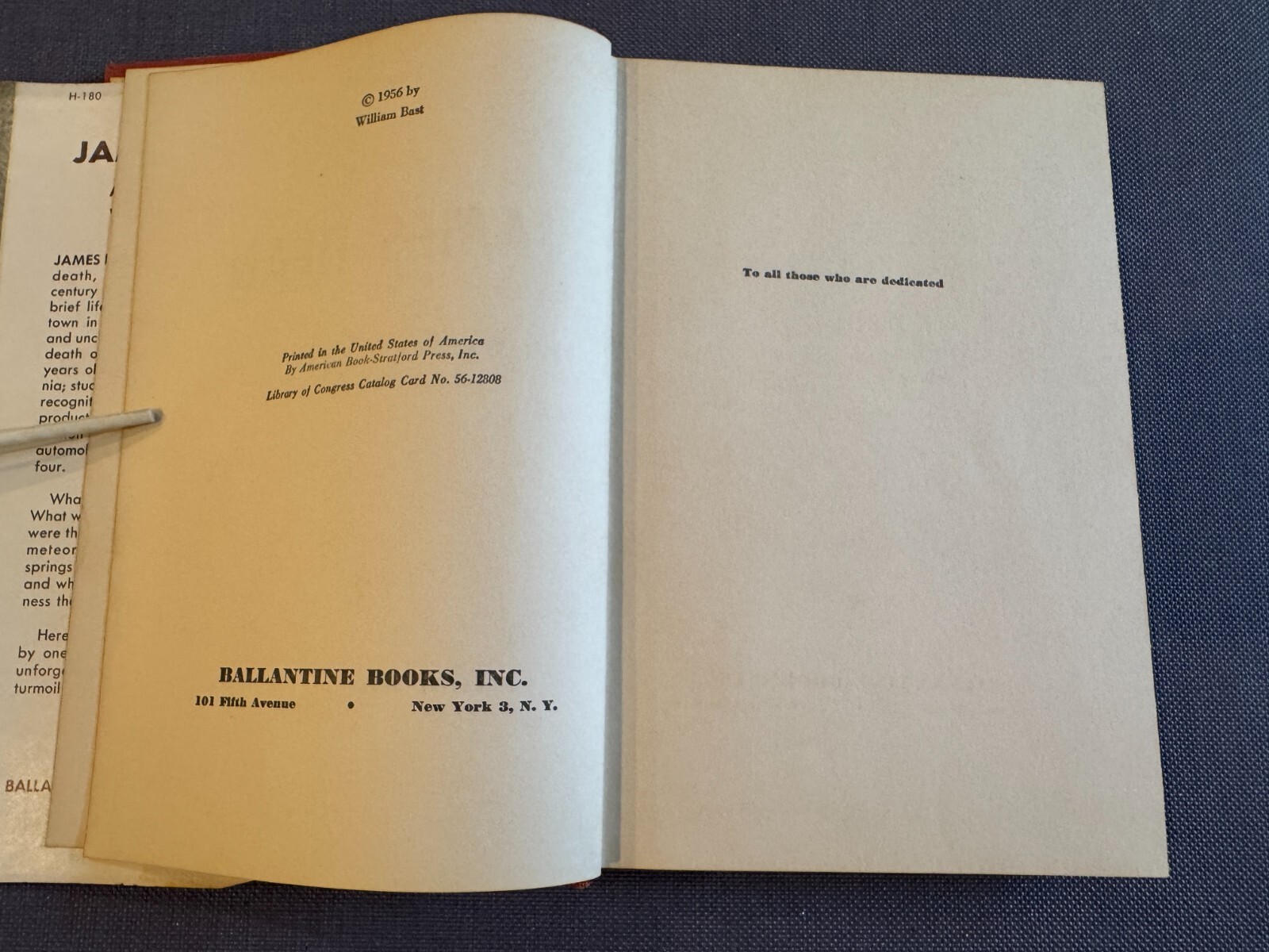 James Dean: A Biography by William Bast 1956 1st Edition Ballantine Books HC DJ