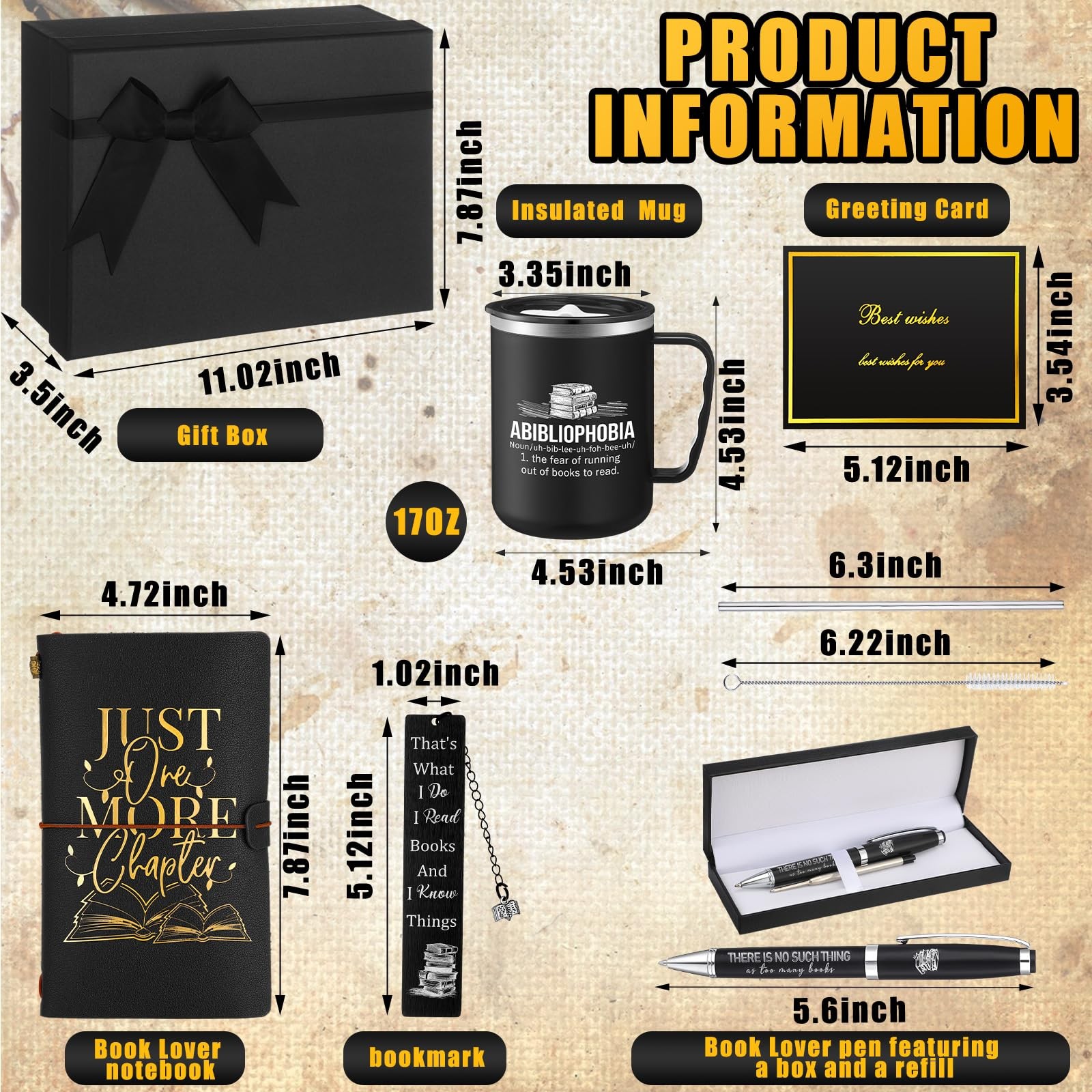 6 Pcs Book Lovers Gifts for Men Women 17 oz Abibliophobia Coffee Mugs Leather…