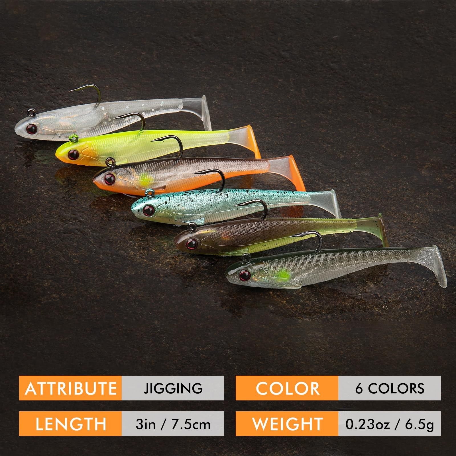 TRUSCEND Power Soft Fishing Lures Pre-Rigged BKK Hook, 3in (7.5cm), 3″,0.23oz