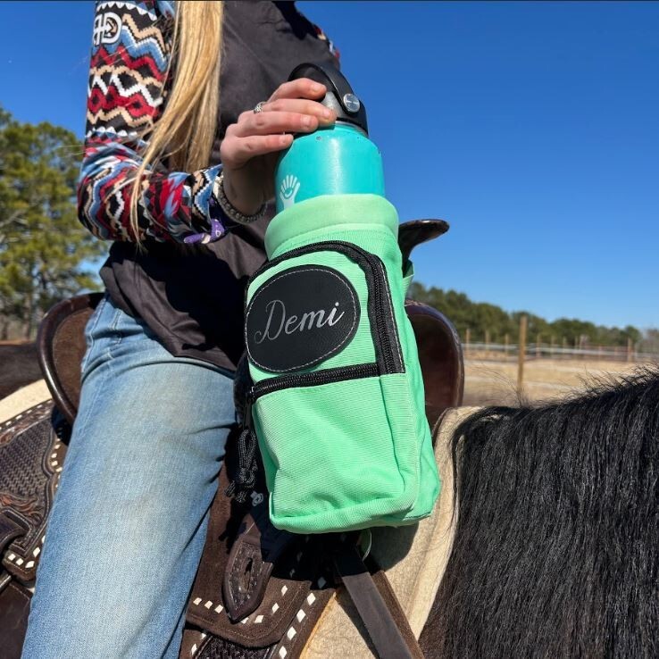 Personalized Horse Saddle Water Bottle Holder, Green, Multi Pocket Saddle Holder