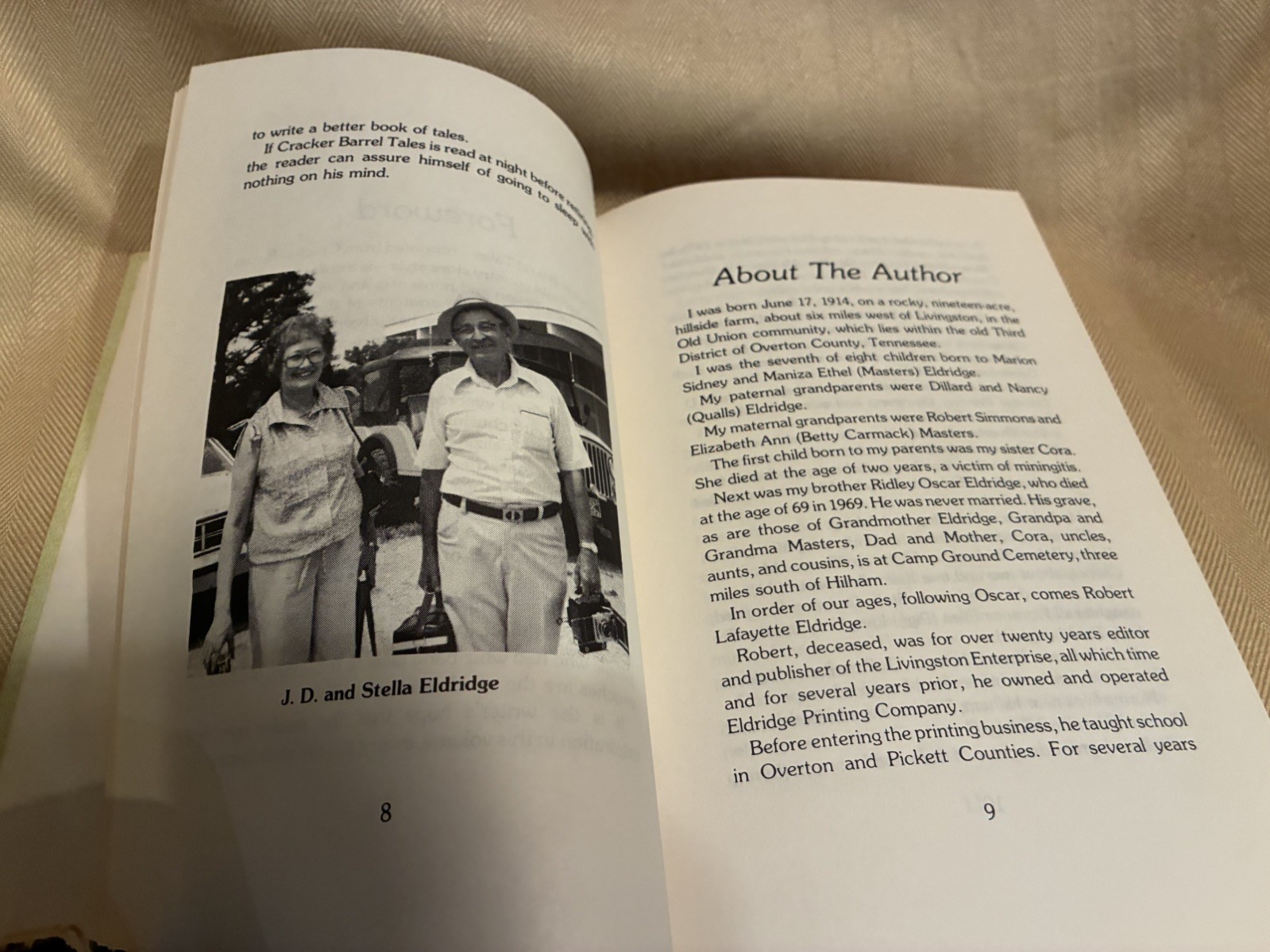 Book Cracker Barrel Tales by J. D. Eldridge signed by Author, 256 pages, 1979