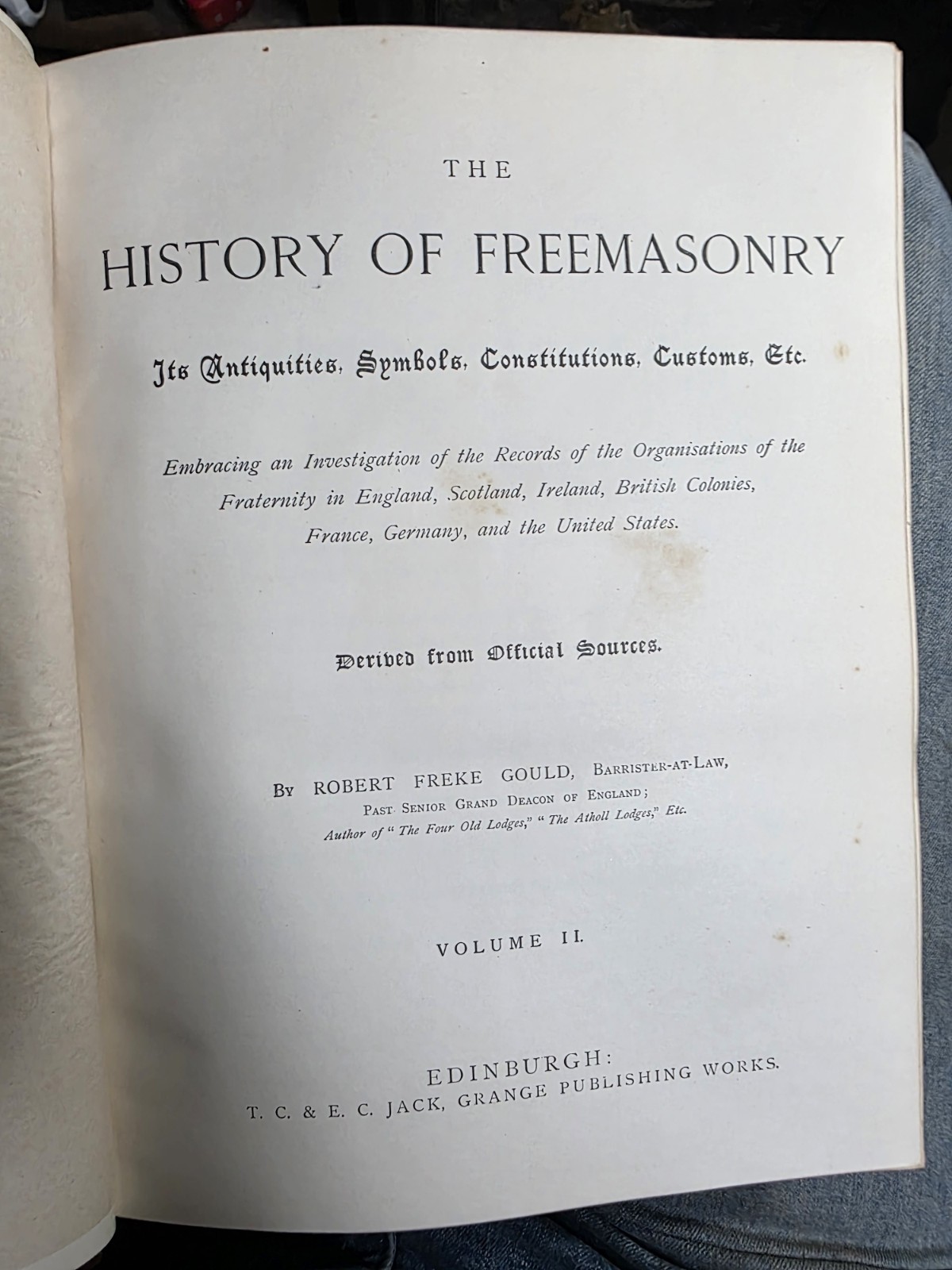 1884, 1st, THE HISTORY OF FREEMASONRY, by ROBERT FREKE GOULD, 3 BOOK SET VOL 1-3
