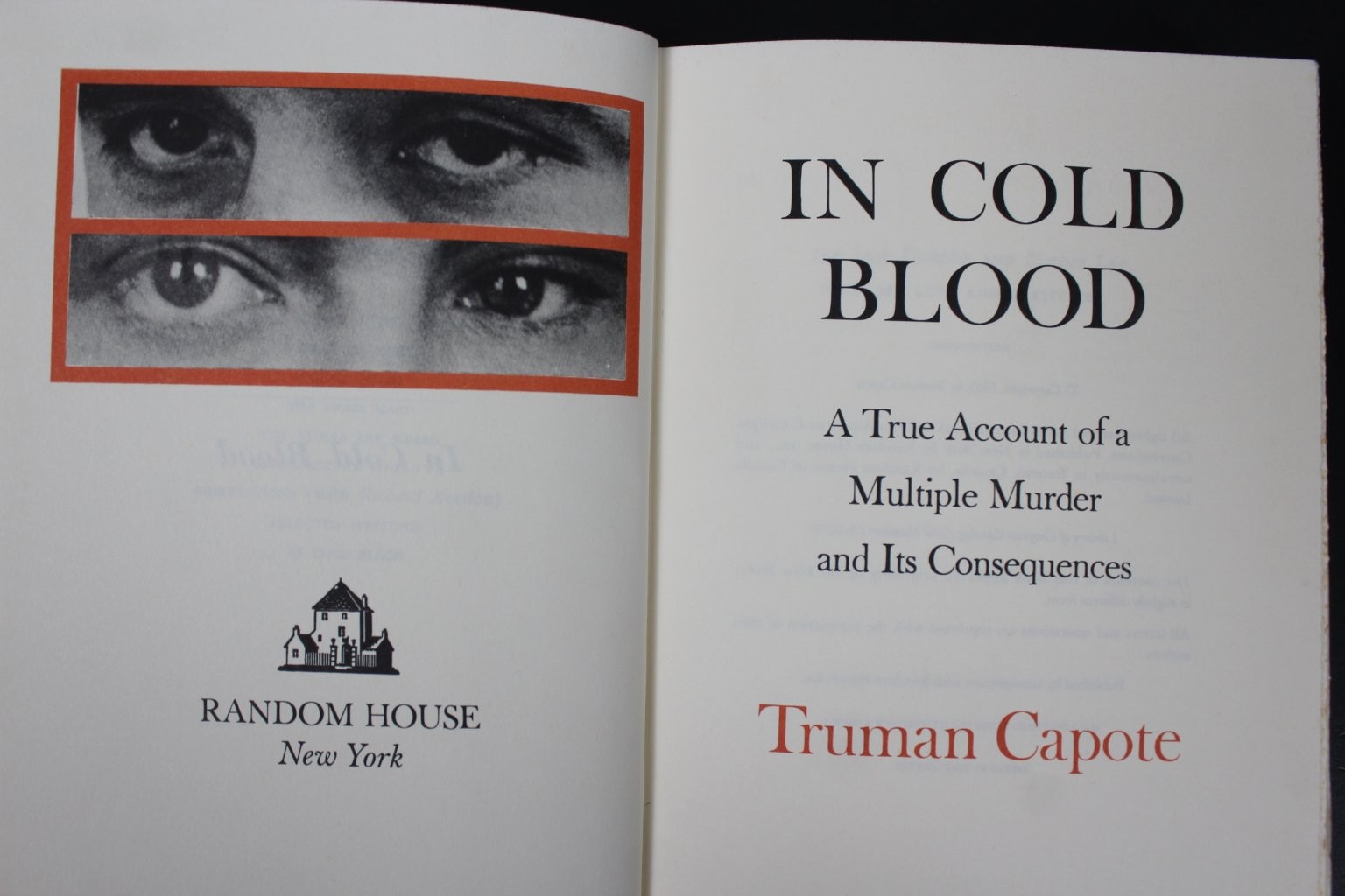 In Cold Blood Truman Capote 1965 First Ed, First Printing True Crime Random ~VG