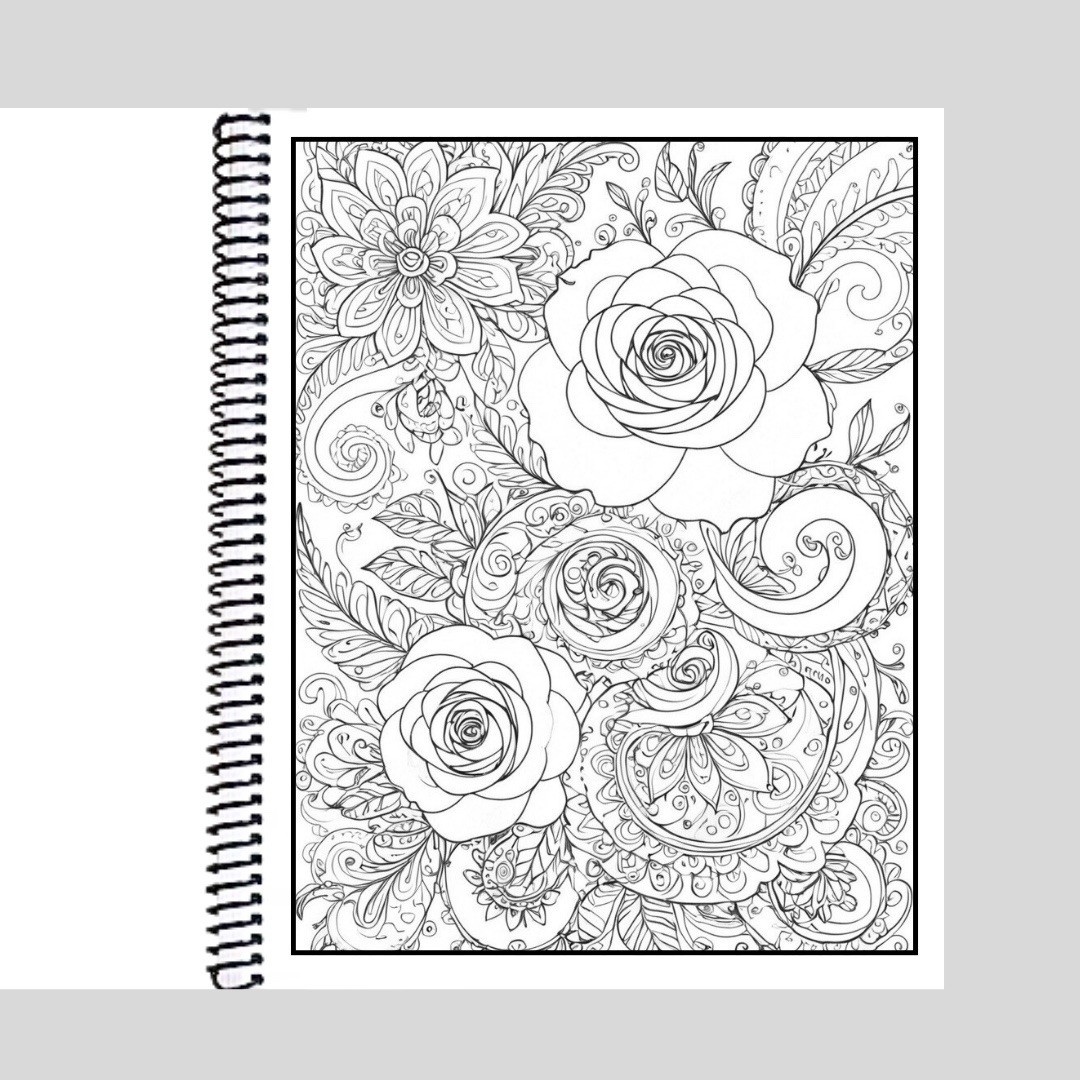 Roses- Spiral Bound Adult Coloring Book – Thick Artist Paper – 50 pages