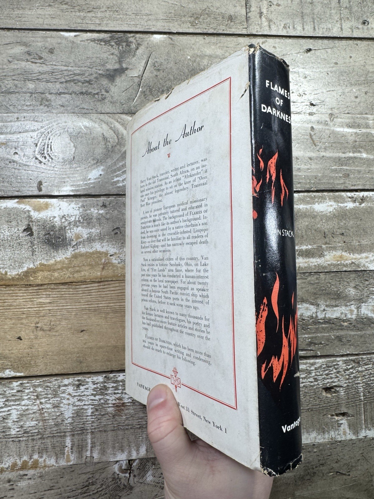1954 Vintage Novel “Flames of Darkness” Dust Jacket, SIGNED H. Van Stack