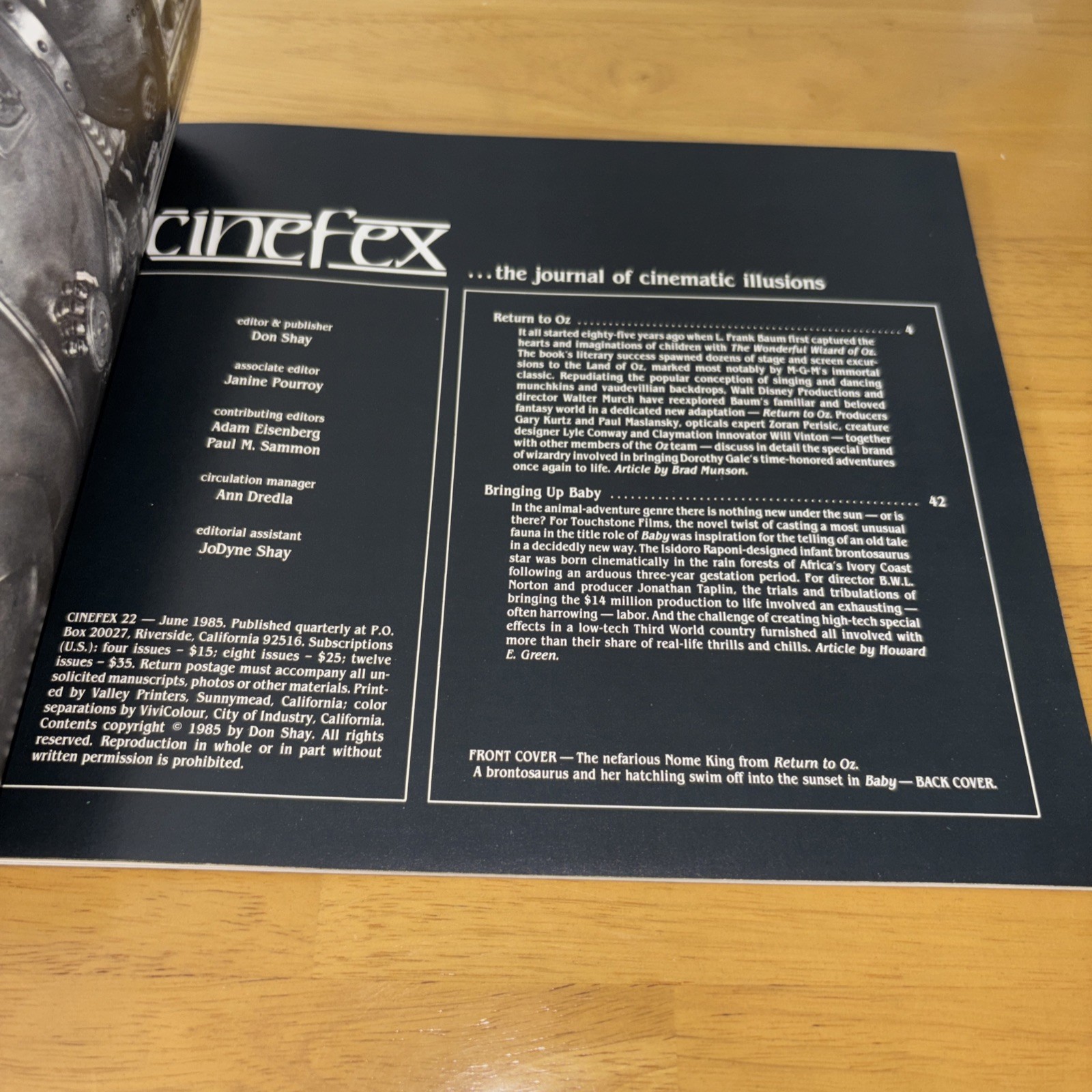Cinefex #22 June 1985 Movie Special Effects Disney Return To Oz Baby CF