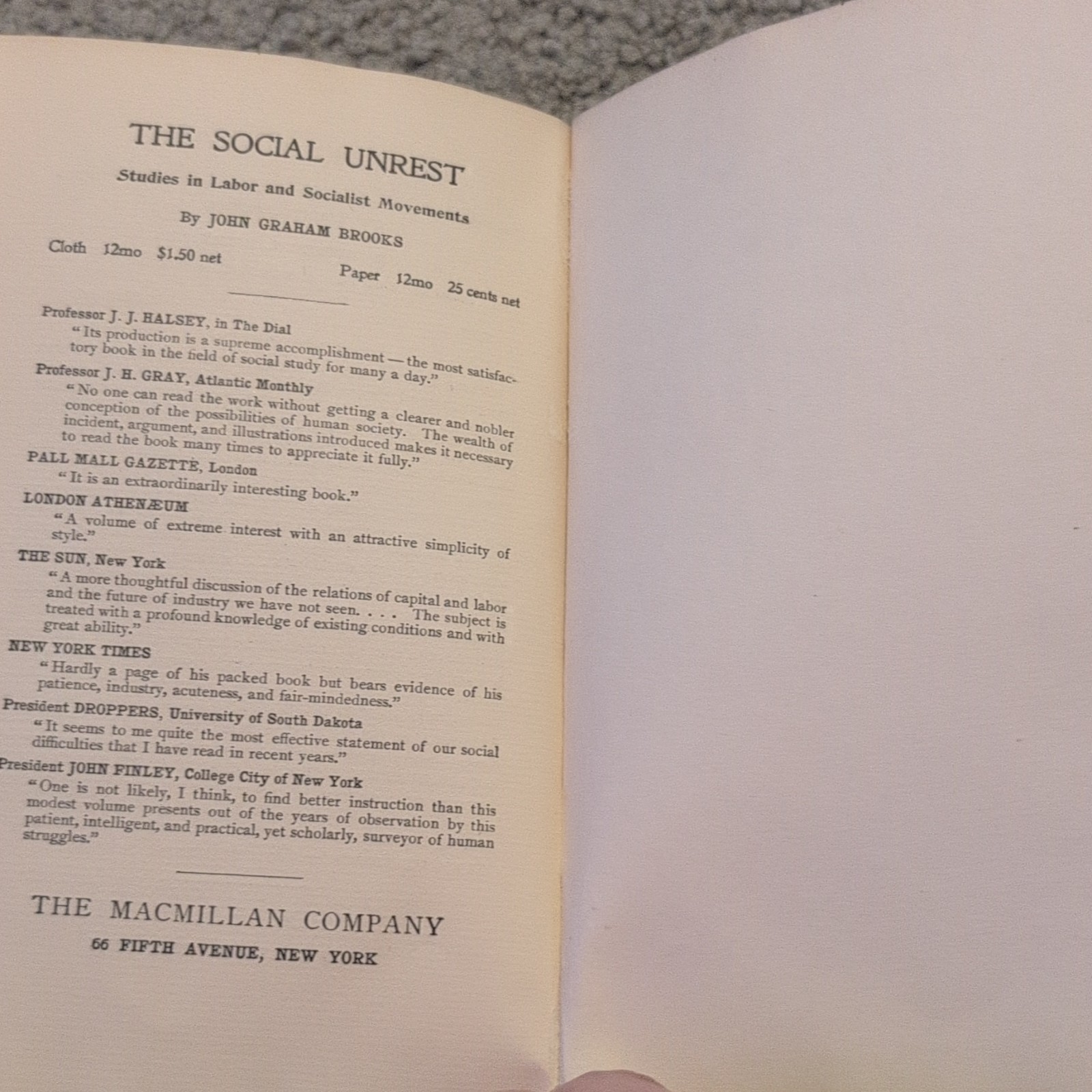 The Macmillan Company Mass and Class W. J. Ghent 1904 Signed Hardcover