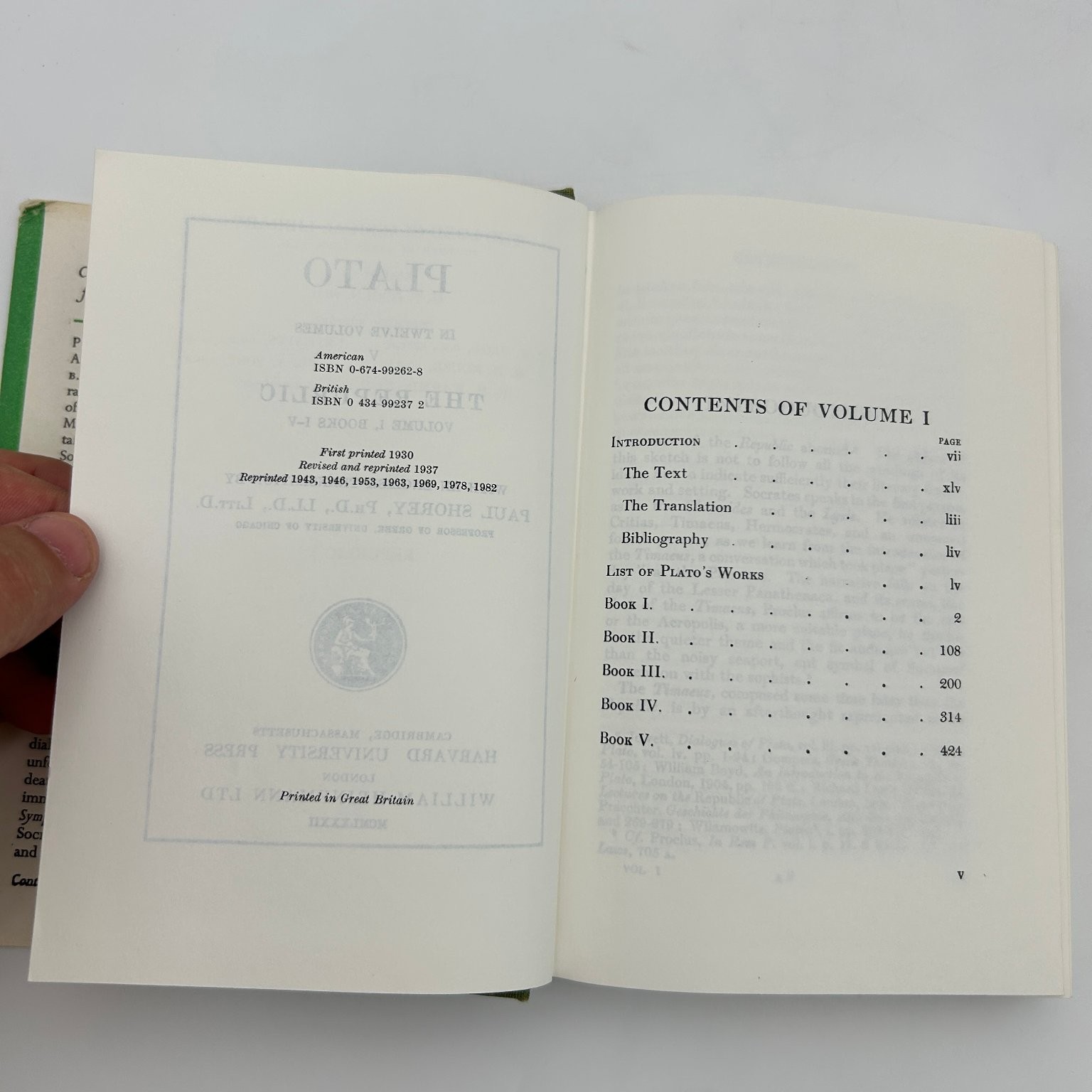 Plato Republic I Paul Shorey 1982 Loeb Classical Library Greek English Harvard