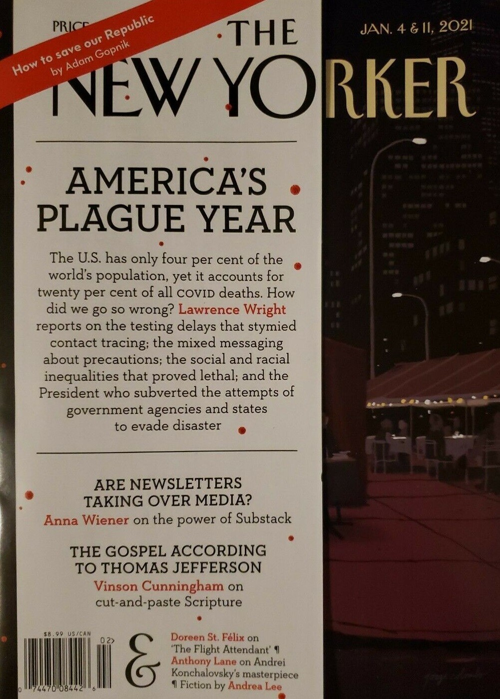 THE NEW YORKER. AMERICA’S PLAGUE YEAR JAN.4-11 2021