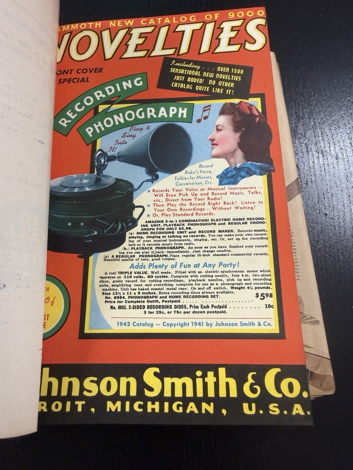 Johnson Smith Company & Co Catalog 1941-42 NOVELTIES MAGIC Vintage HARDCOVER BK!