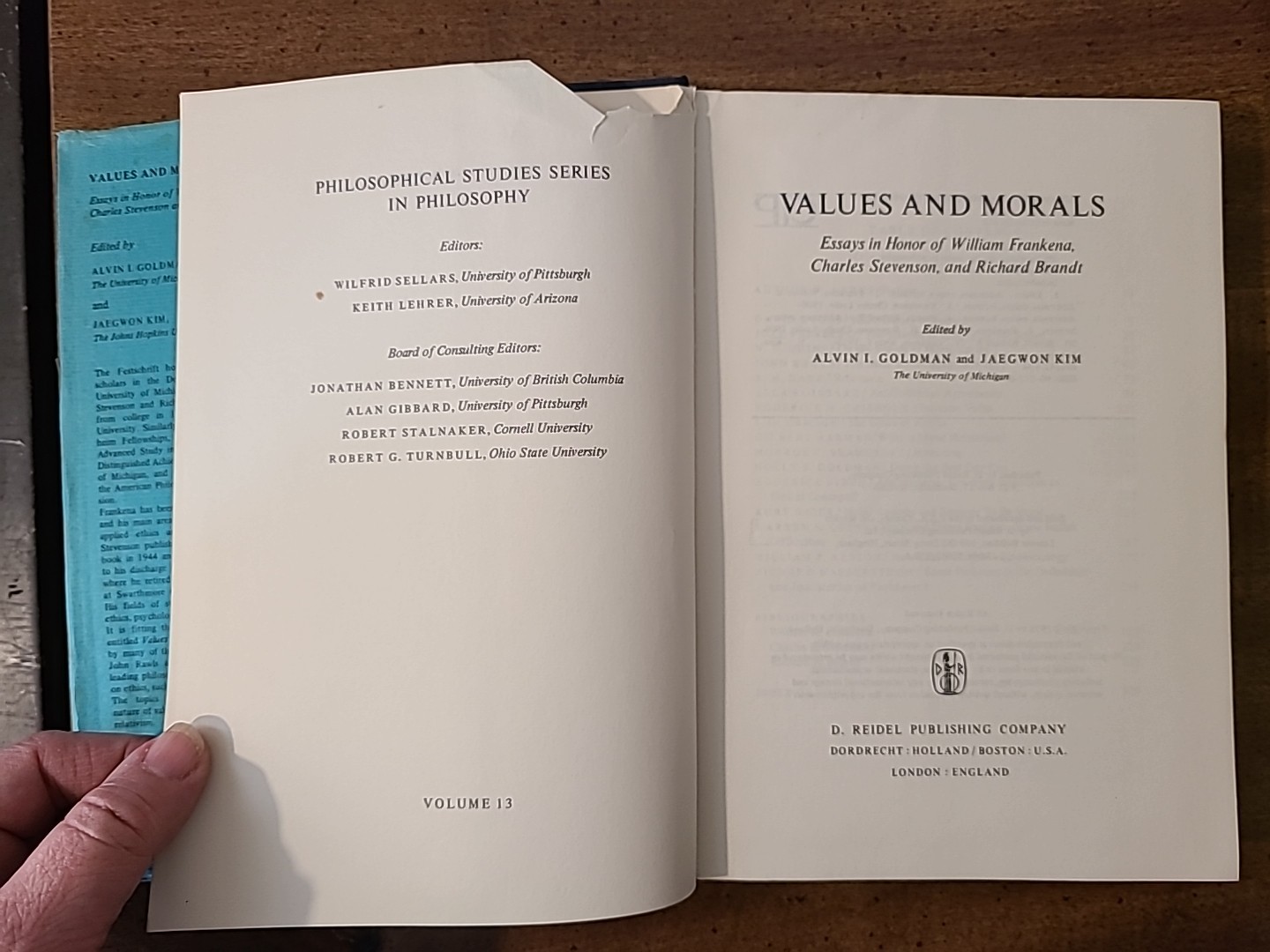Values And Morals Philosophical Studies #13 HC 1st Ed. 1978