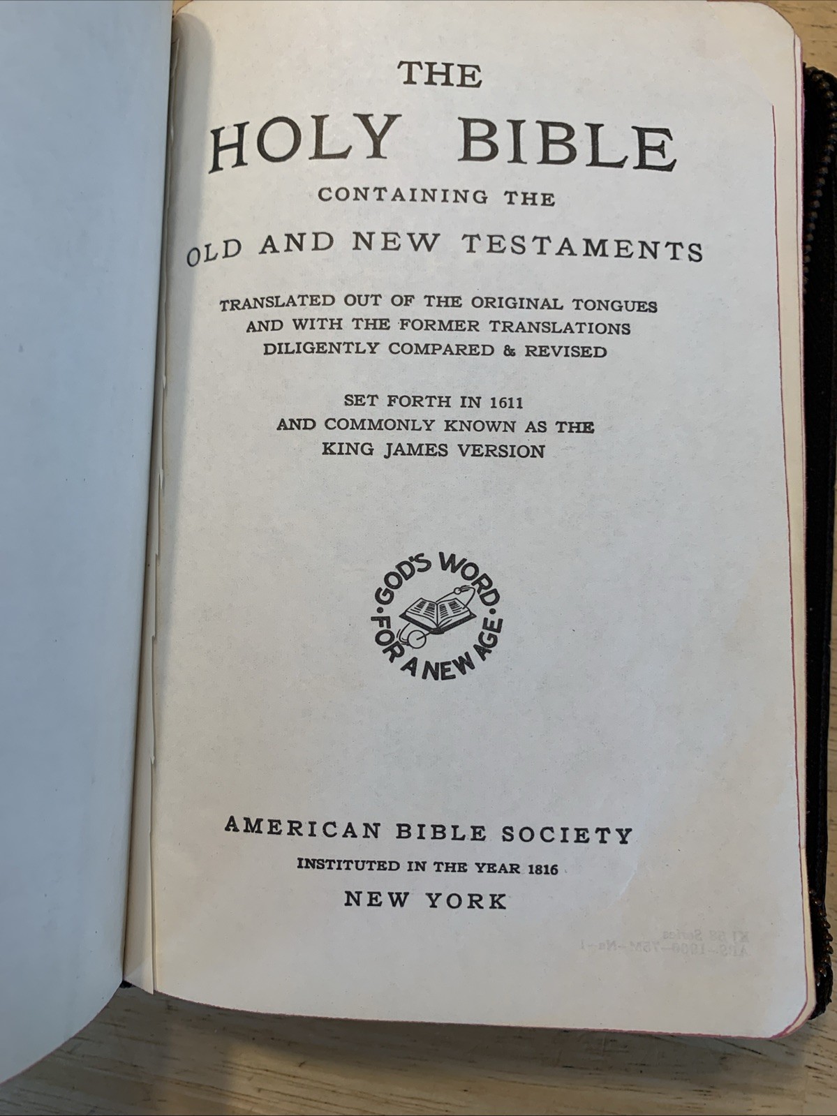 Vintage Holy Bible KJV American Bible Society Zipper Red Edges Maps Leather
