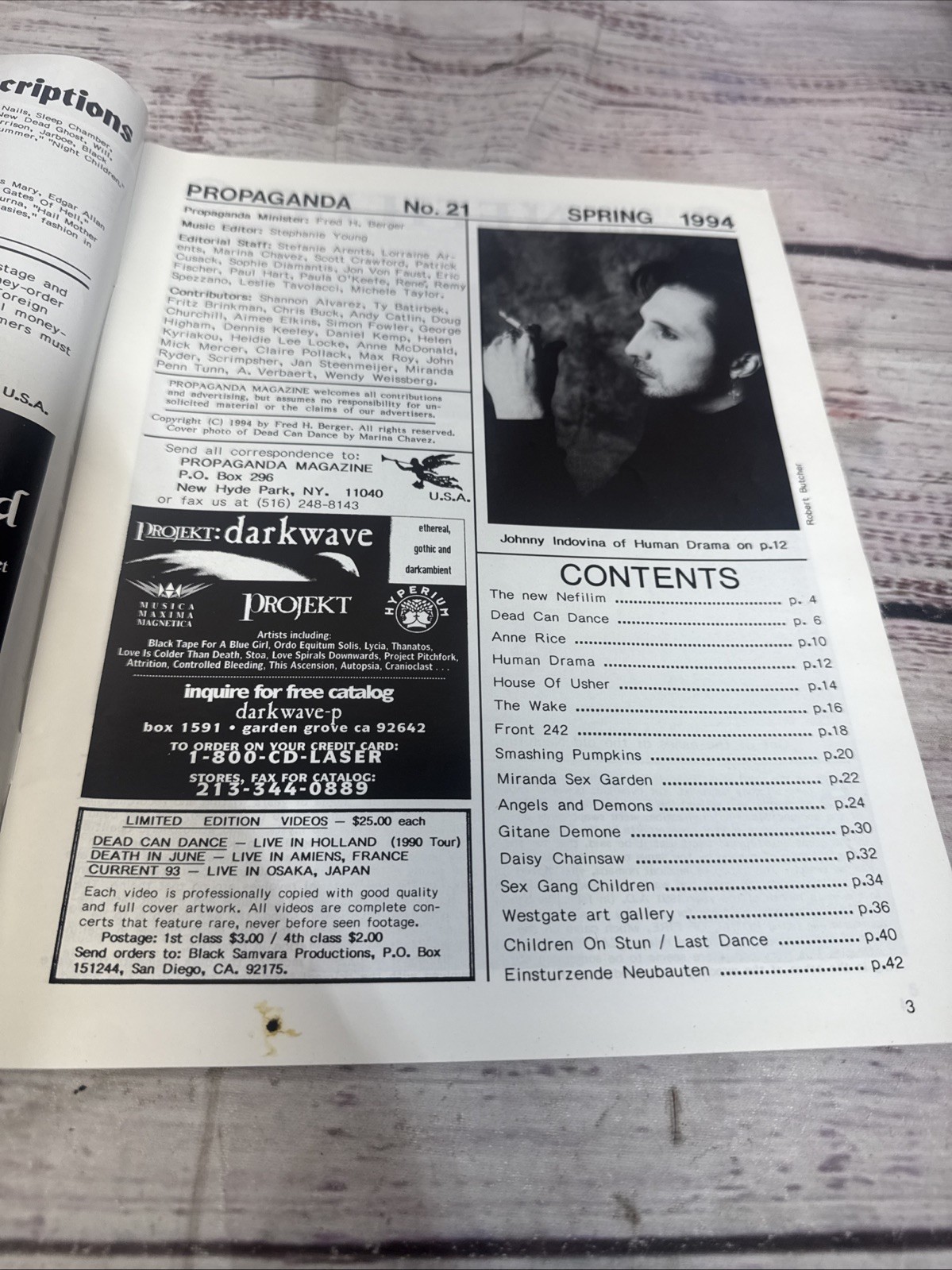 Vintage 1994 Propaganda Magazine #21 Gothic Magazine Dead Can Dance Anne Rice