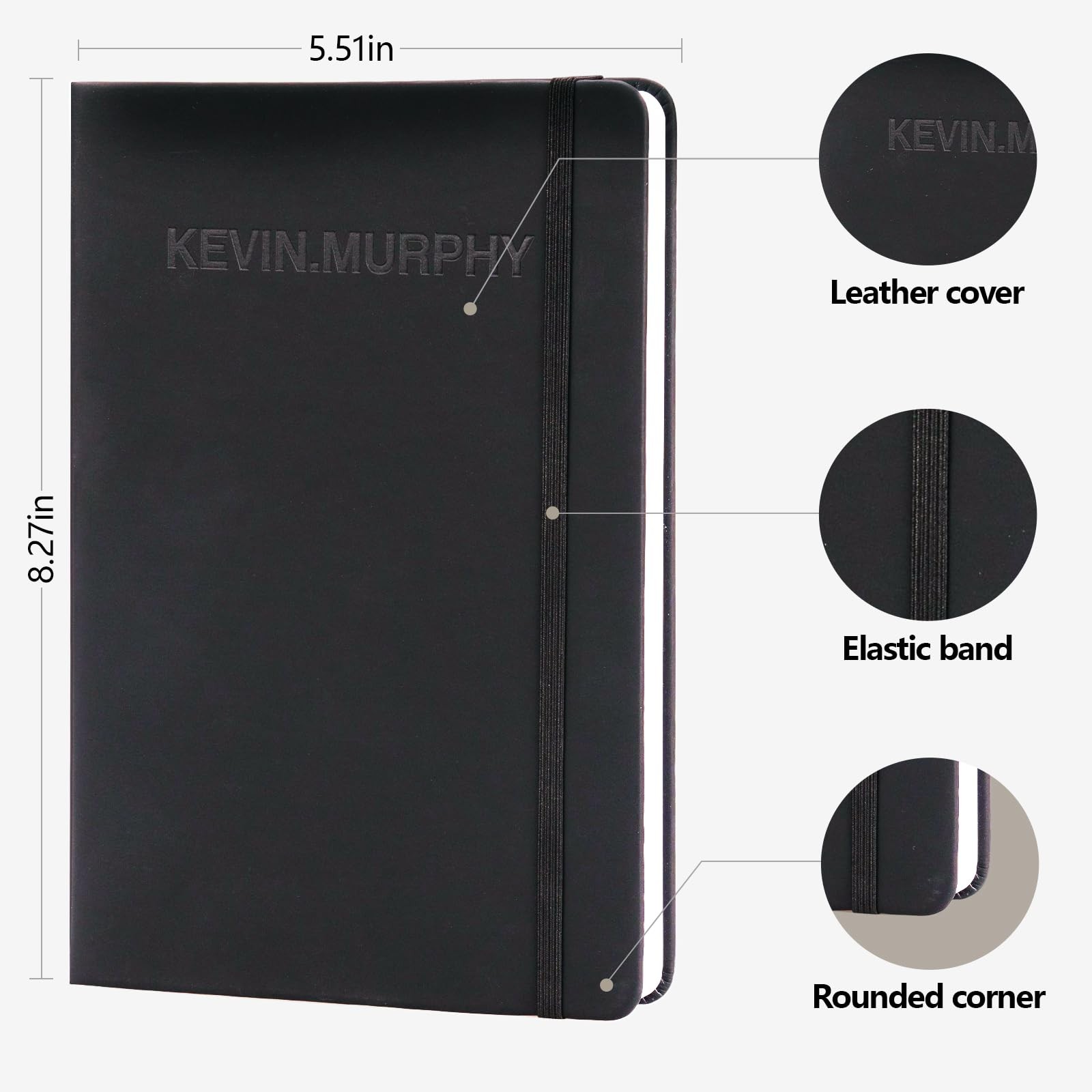 256 Pages Hardcover Leather Notebooks, 80Gsm Classic Lined Journal for Black