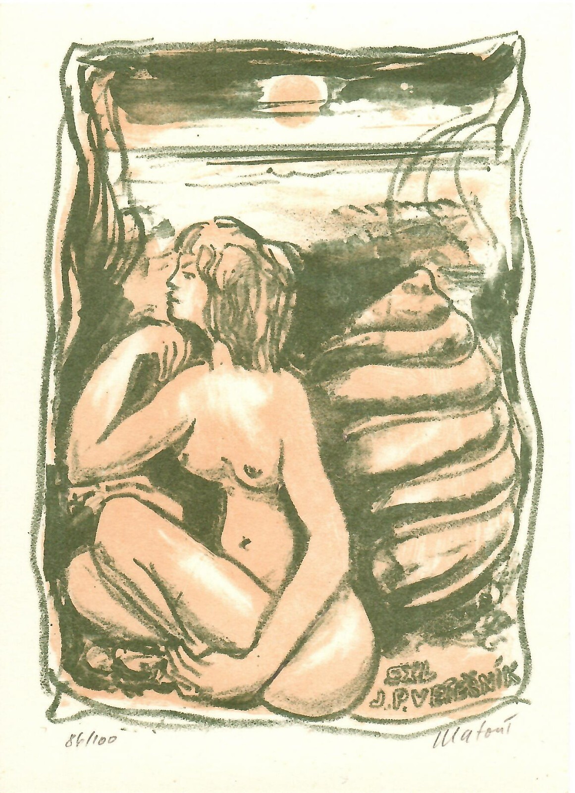 Vintage Original Risque’ Ex Libris Bookplate – “J. P. VETESNIK” ~ 16×11 cm