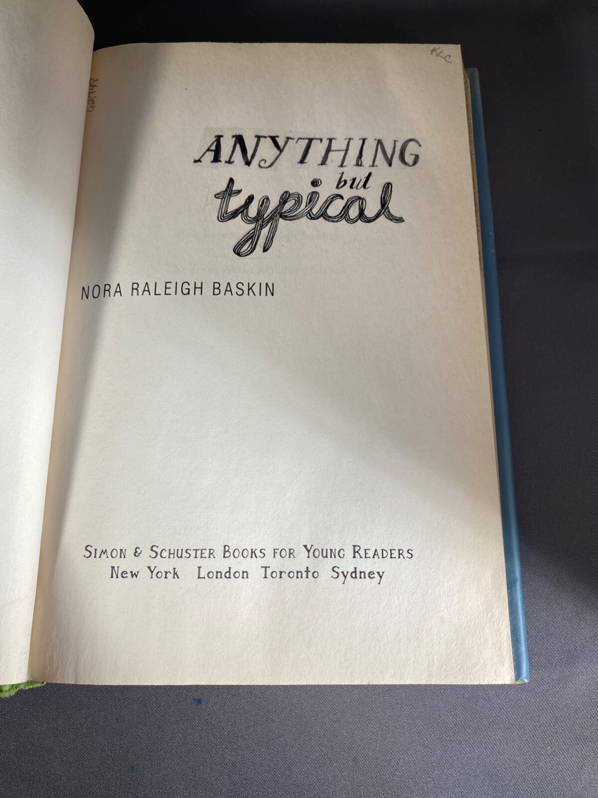 Anything But Typical by Nora Raleigh Baskin Hardcover Dust Jacket Ex-Library