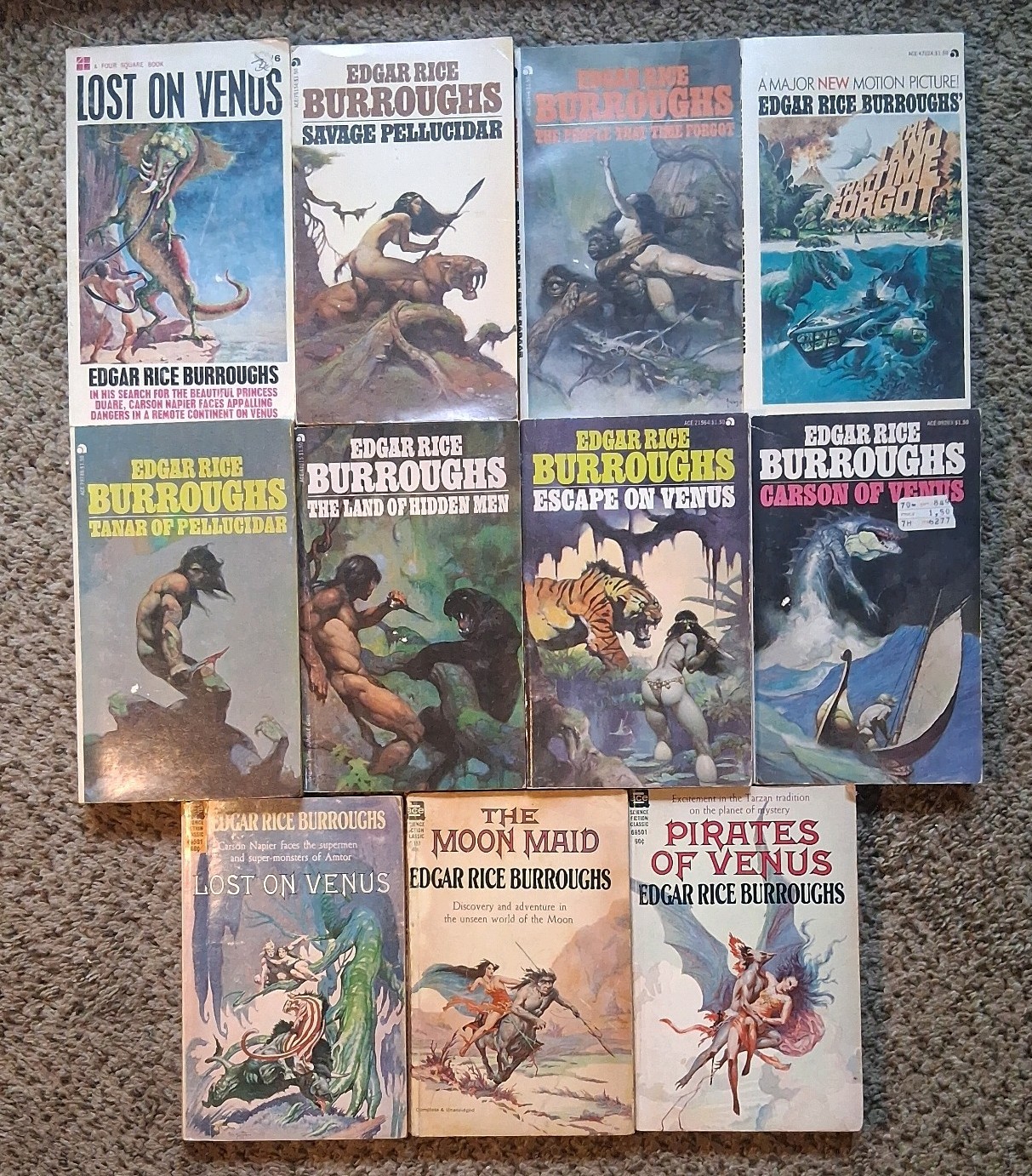 Lot of 11 Vintage Edgar Rice Burroughs MMPB Ace Scifi Classics Frank Frazetta
