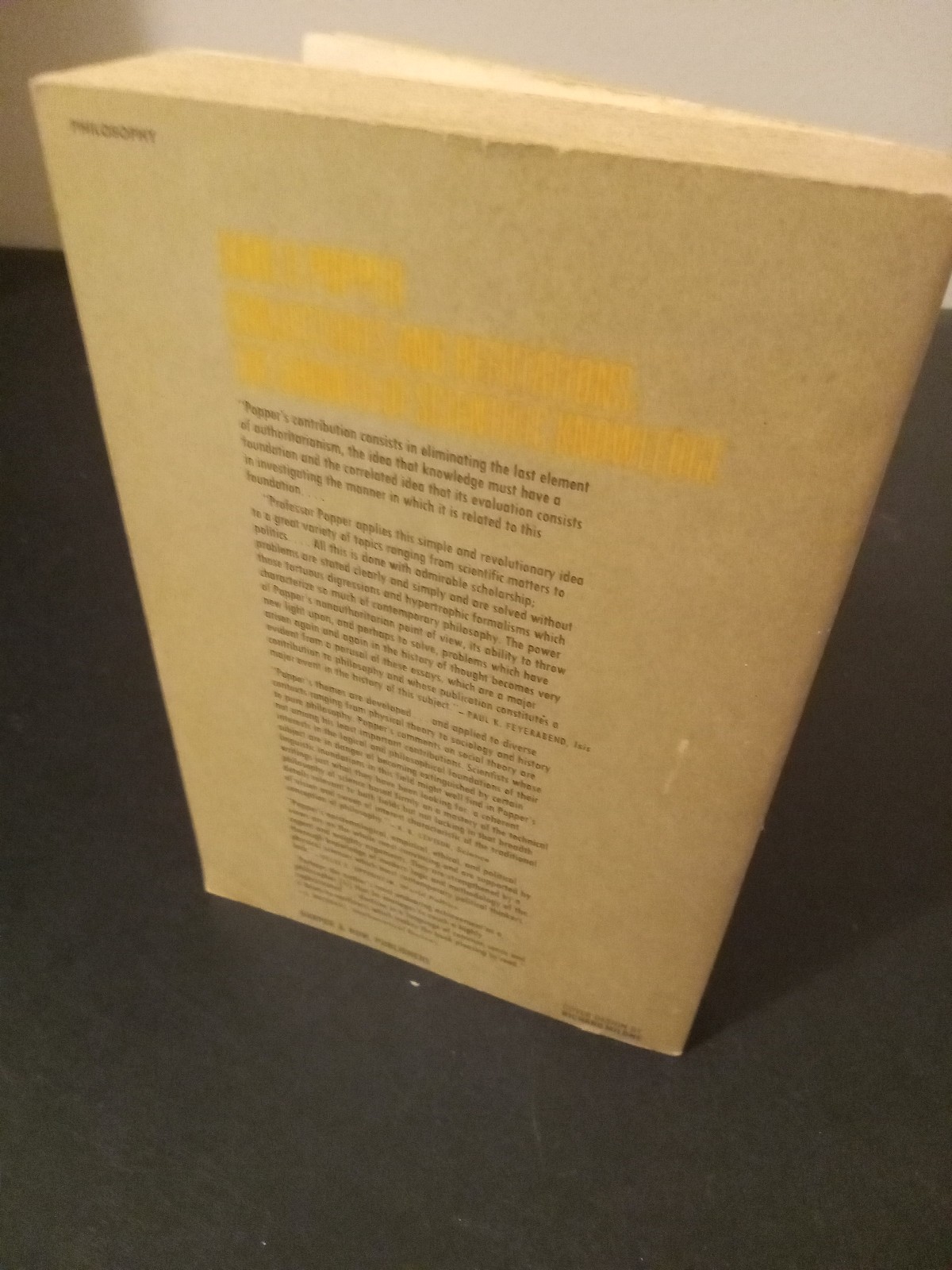 1968 Conjecture & Refutations: Growth of Science by Karl R. Popper Harper TB1376