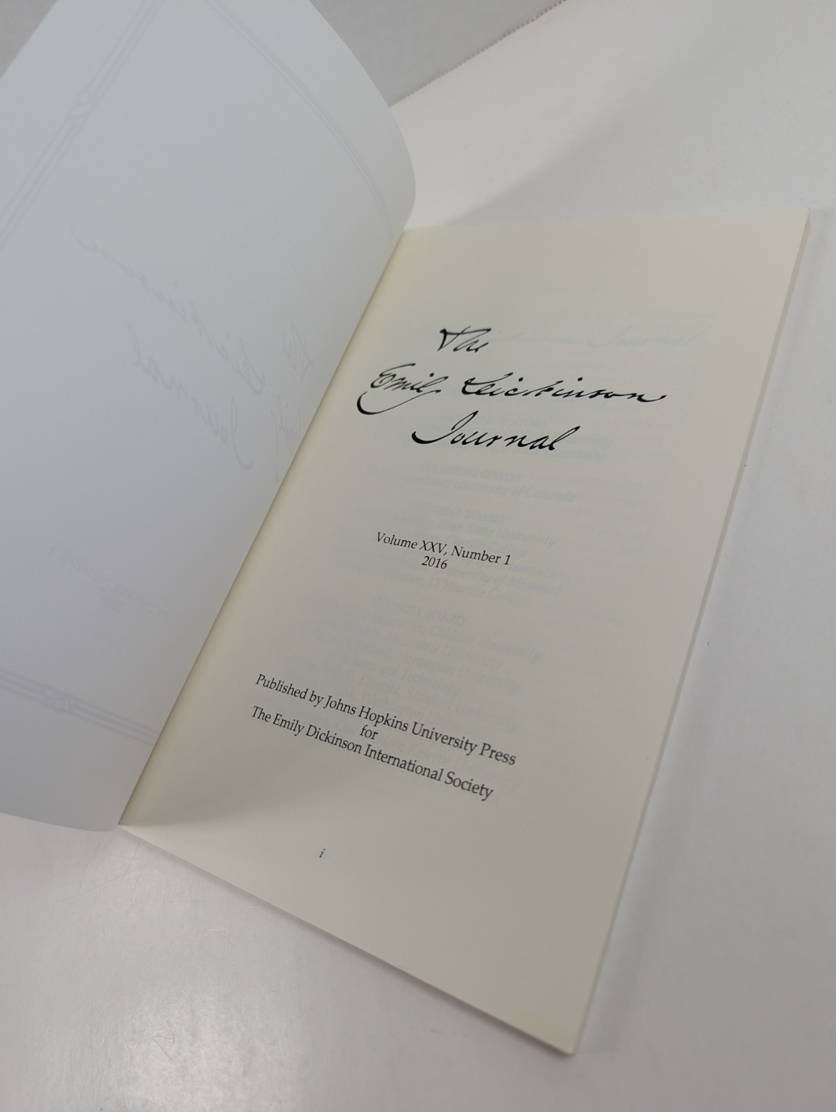 The Emily Dickinson Journal 2016 PB Johns Hopkins Univ. Press Vol XXV Number 1