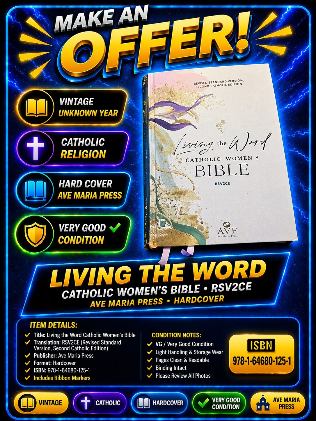 📖 Living the Word Catholic Women’s Bible RSV2CE Ave Maria Press Hardcover VG