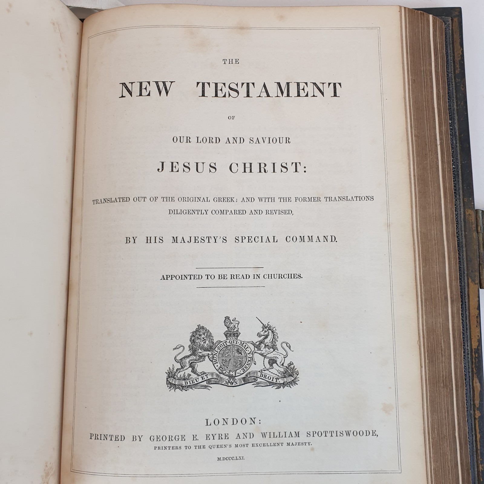 Holy Bible 1861 Antique George E Eyre London Large 9″ x 12″ 3″ Thick Metal Edge