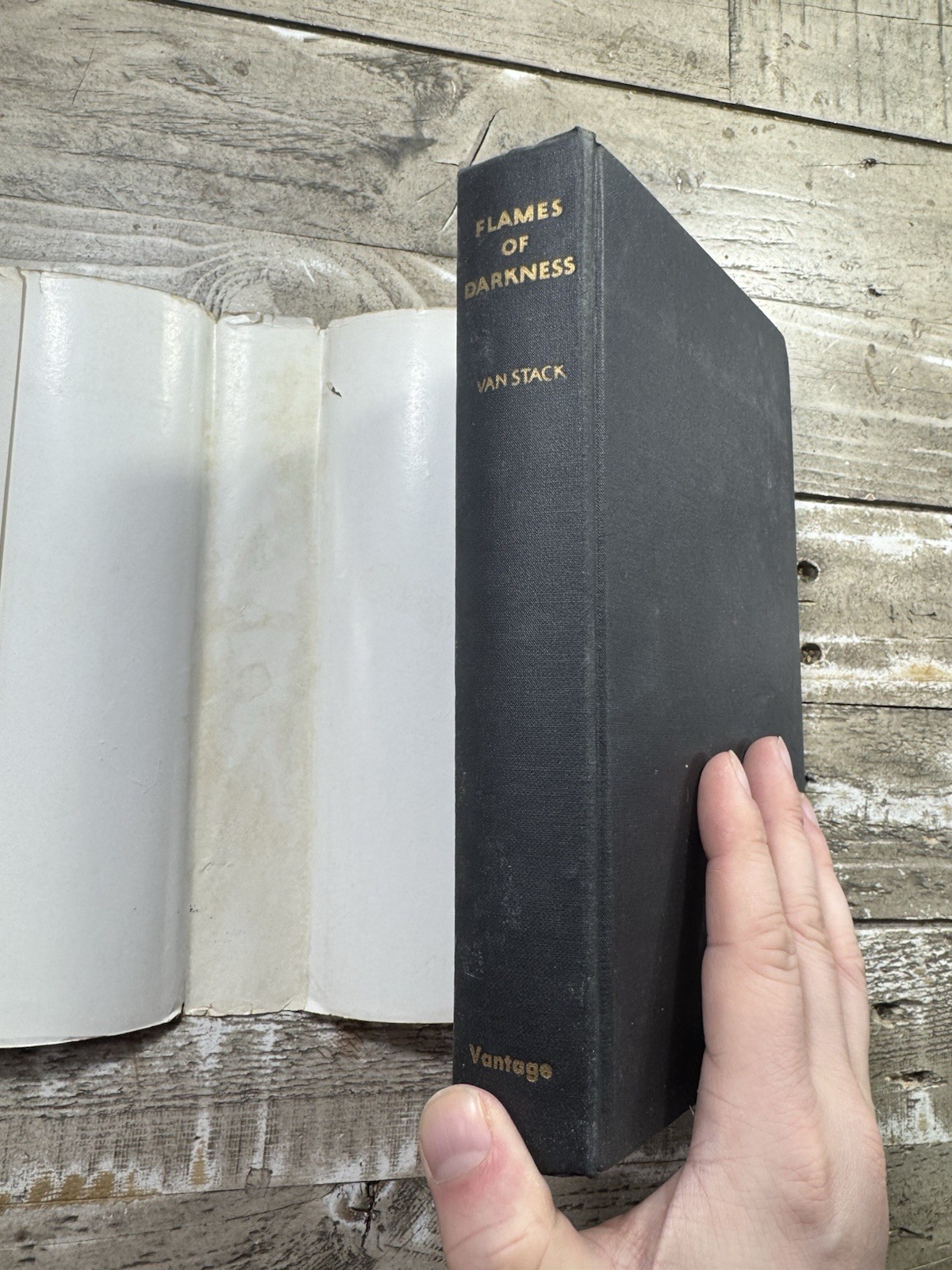 1954 Vintage Novel “Flames of Darkness” Dust Jacket, SIGNED H. Van Stack