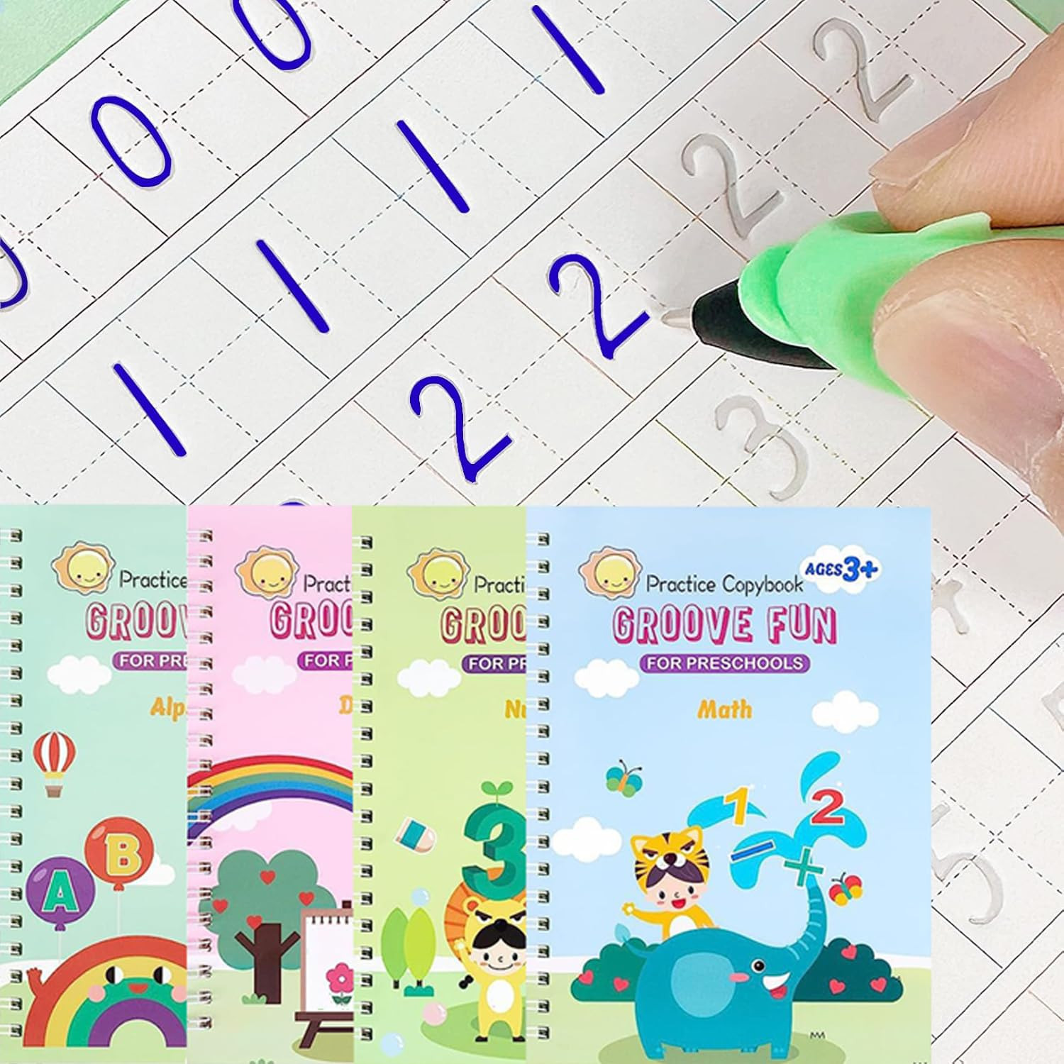 Magic Grooved Writing Practice Books, Reusable Handwriting Practice for Kids 3+