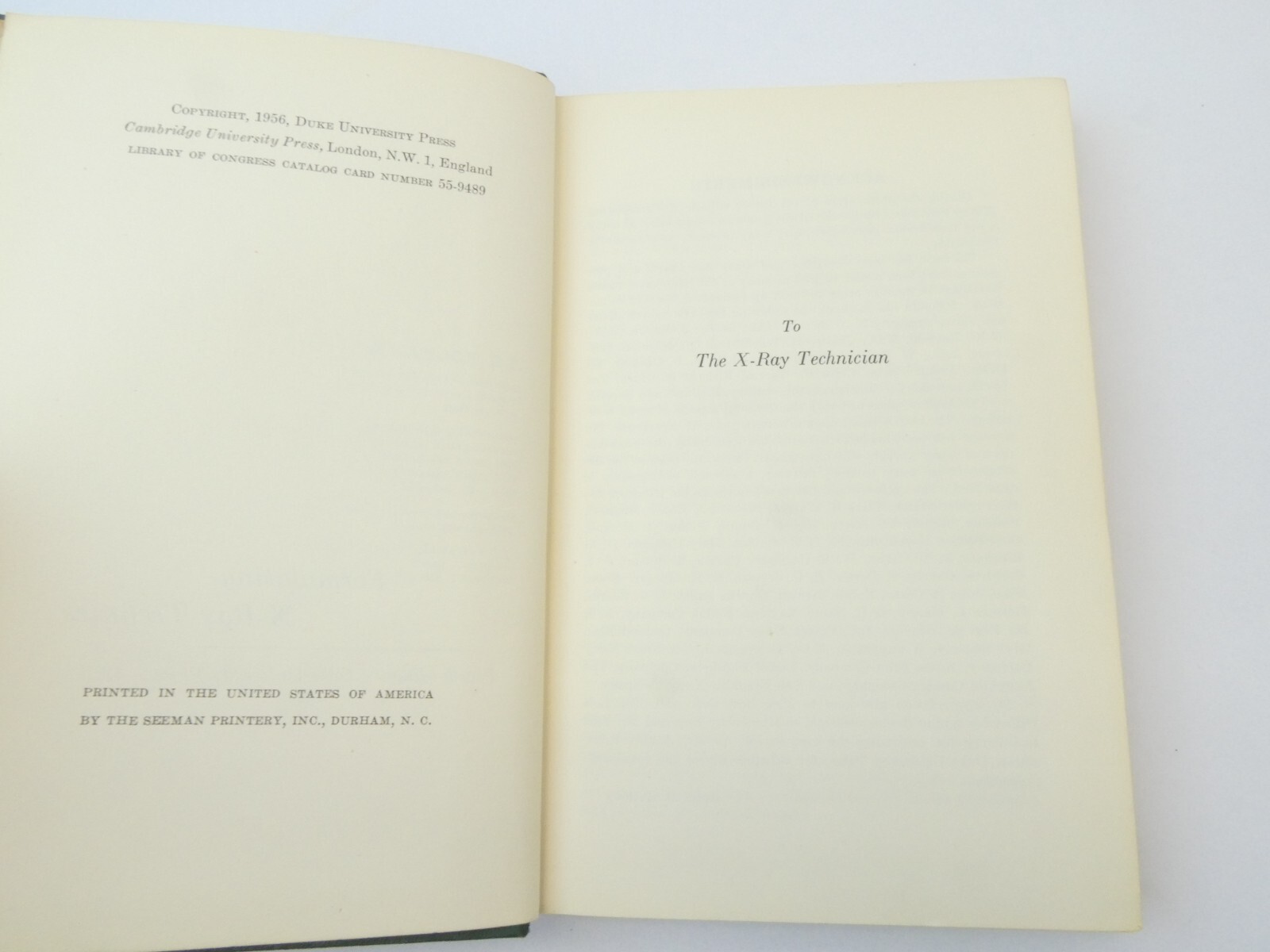 1956 4th Edition Formulating X-Ray Technics Duke University Press Hardcover Book