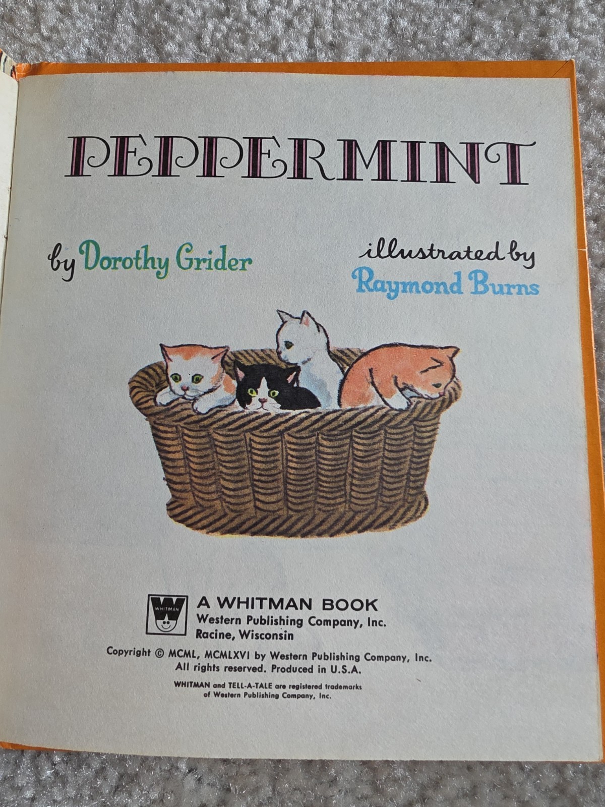 Rare VINTAGE 1966 Peppermint Cat Children’s Whitman Book. Tell-a-tale. Hardcover