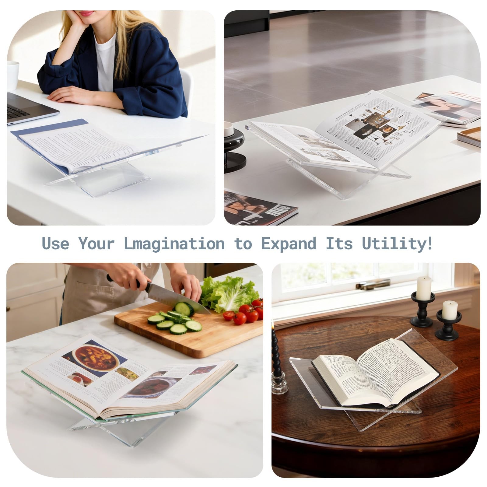 Acrylic Book Stands for Display, 15.8 x 9.5 x 4.3 in Open Bookstand, Coffee Tabl