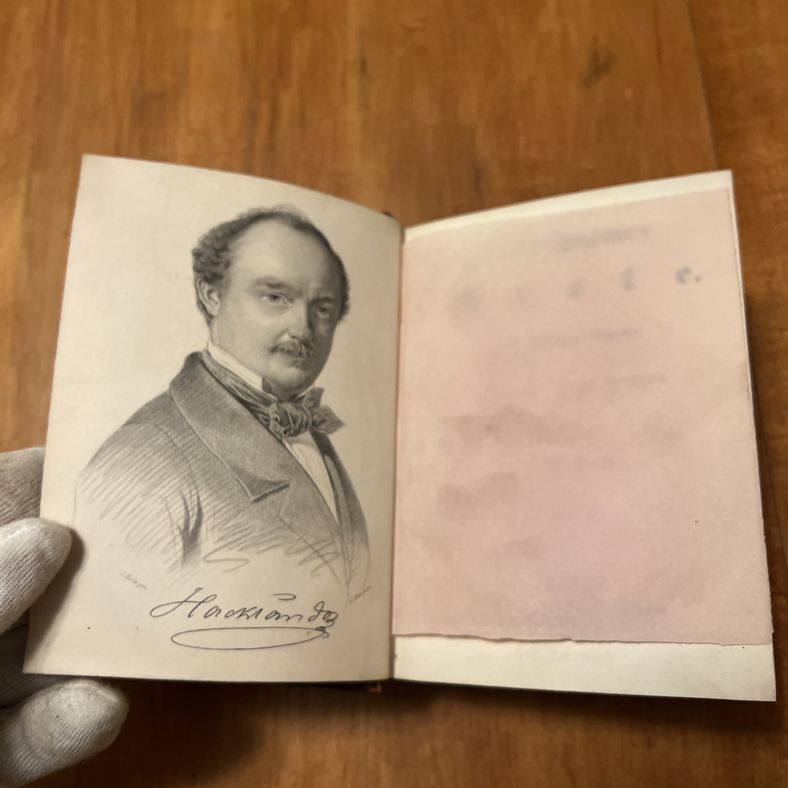 Rare 1855 F.W. Hackländer’s Werke Vol. 1 w/ Portrait, Adolf Krabbe, Half-Leather