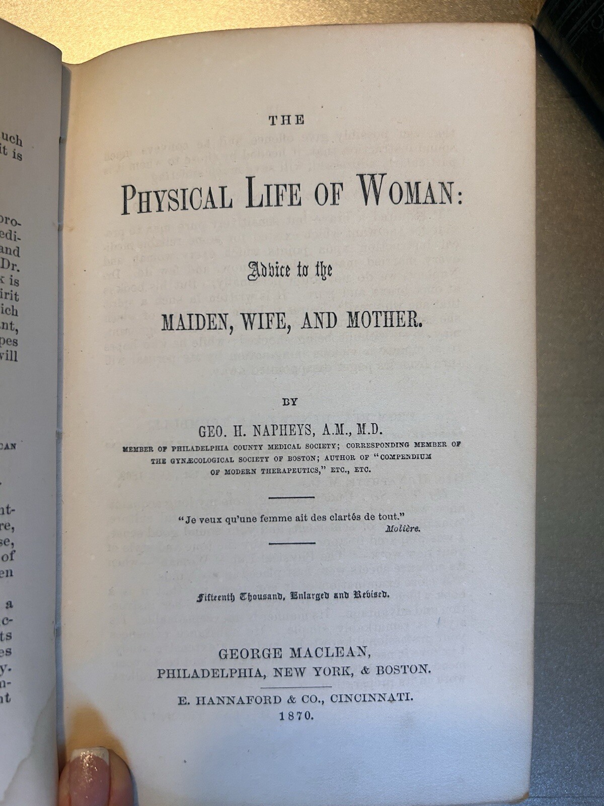 1870 The Physical Life Of Woman: Advice To The Maiden, Wife, & Mother G. Napheys