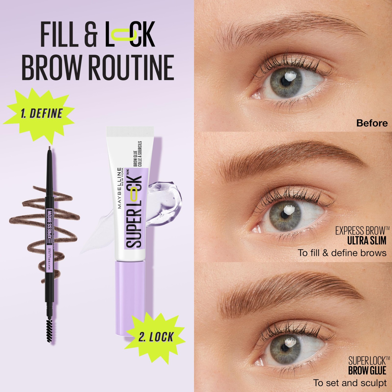 Maybelline Super Lock Brow Glue Eyebrow 0.23 Fl Oz (Pack of 1), 000 Clear