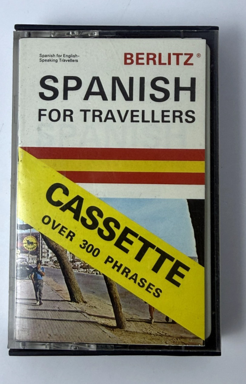 Vtg 1972 Berlitz Spanish for Travelers Phrase Book & Cassette Tape