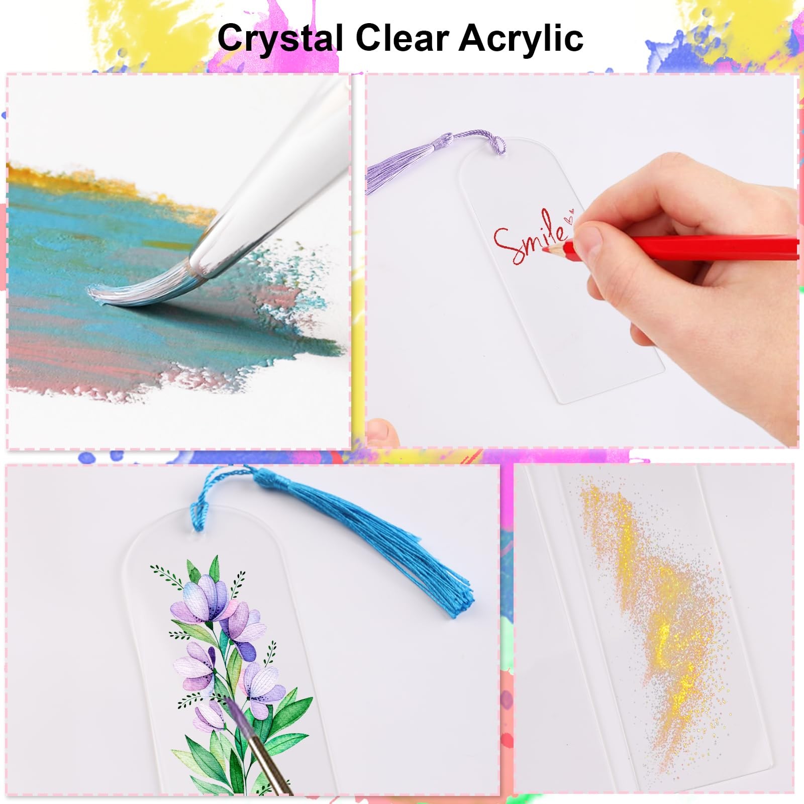 20 PCS Acrylic Bookmark Blanks with Tassels,Blank Bookmarks for DIY Crafts, G…