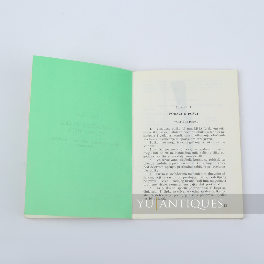JNA YPA Yugoslav Peoples Army Manual Book For Air Rifle 4,5mm M81A Handling Etc