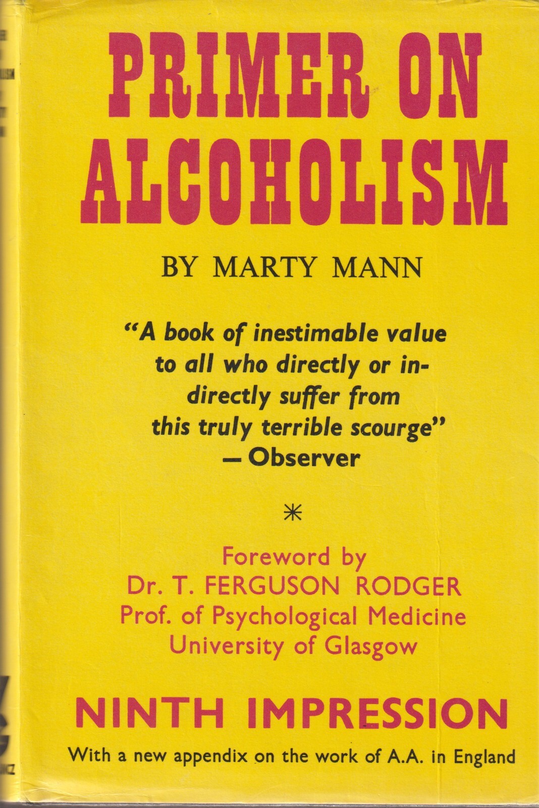 Primer on Alcoholism, Marty Mann, HC w/dj, Alcoholics Anonymous, 1974, UK