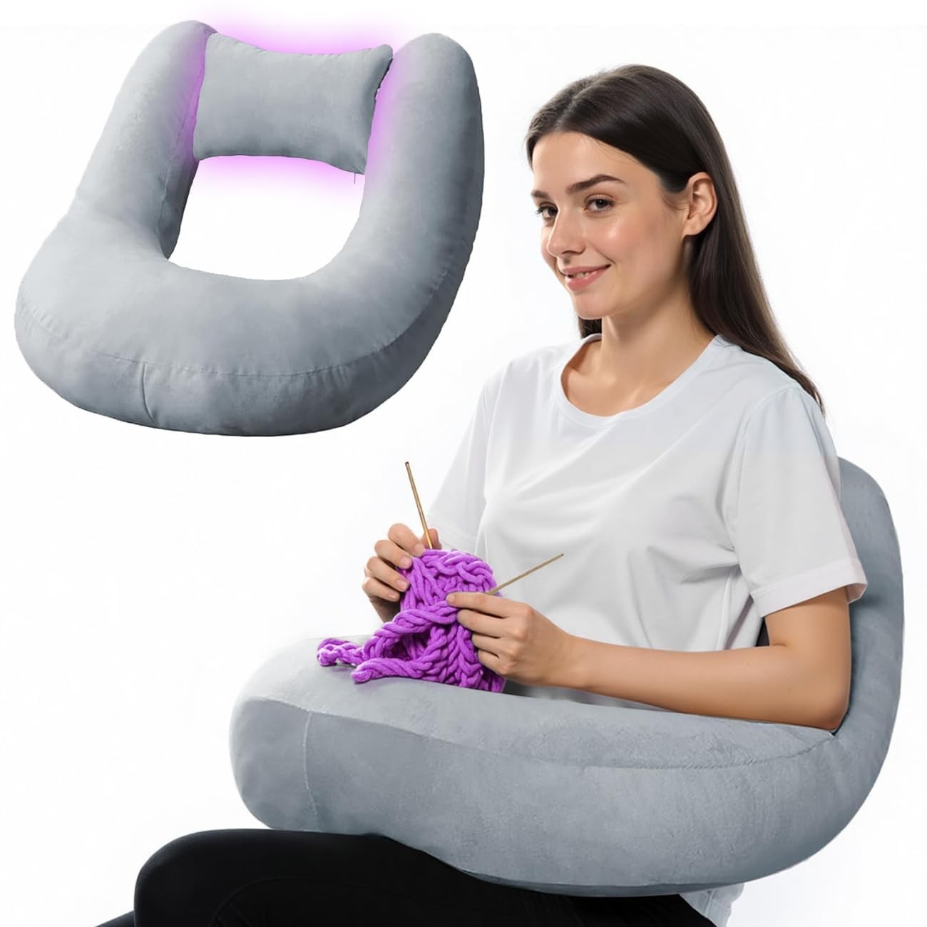 Pyurifai Crochet Pillow for Lap Support – Reading 26*22*9.5 inches, Grey