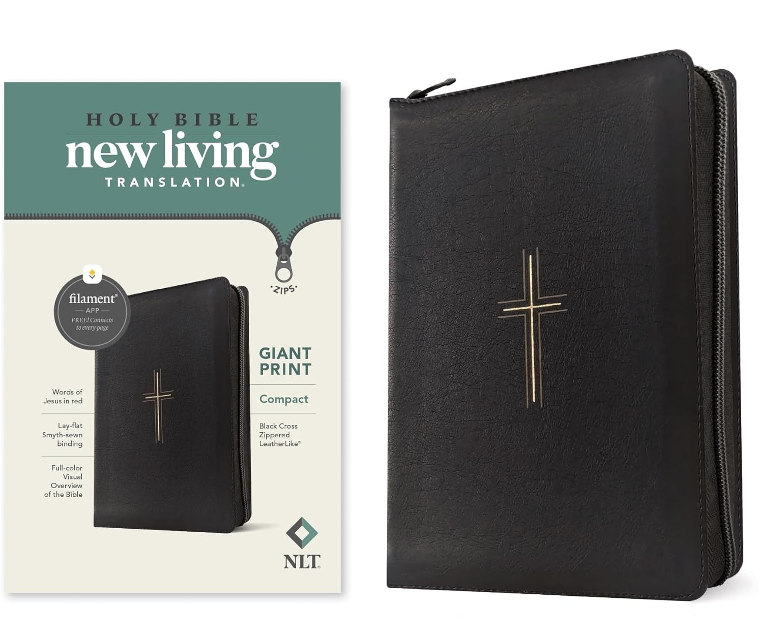 NLT Compact Giant Print Zipper Bible, Filament Enabled (Leathe Imitation Leather