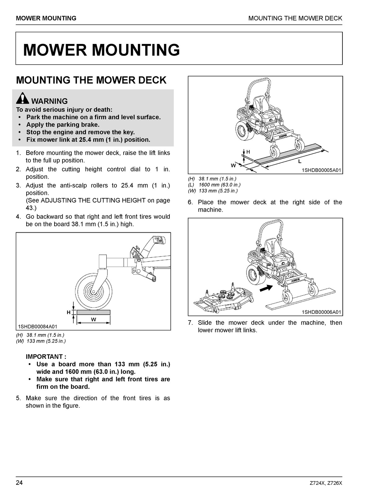 KUBOTA Z724X Z726X Zero Turn Operators Manual, BIND – FRONT & BACK – XL FOLDOUTS