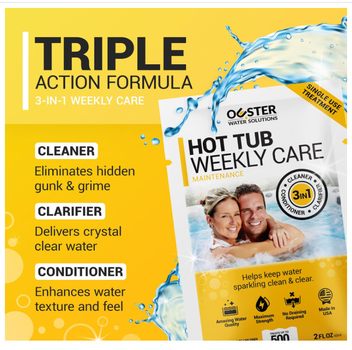 3-in-1 Weekly Hot Tub Cleaner, Conditioner & Clarifier–Spa Chemicals, 4 Week Kit